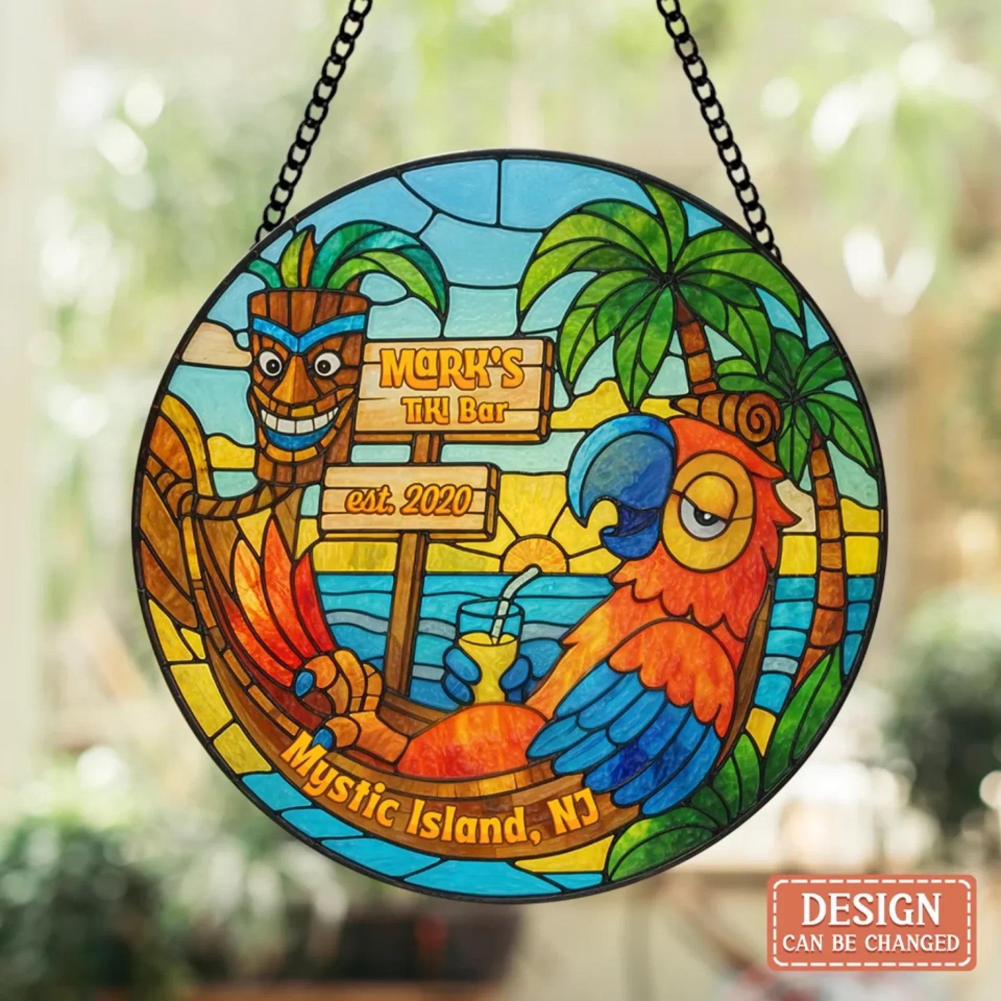 Personalized Tiki Bar Round Suncatcher - Summer Gift Idea for Family