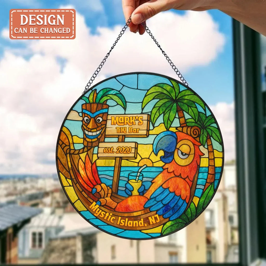 Personalized Tiki Bar Round Suncatcher - Summer Gift Idea for Family
