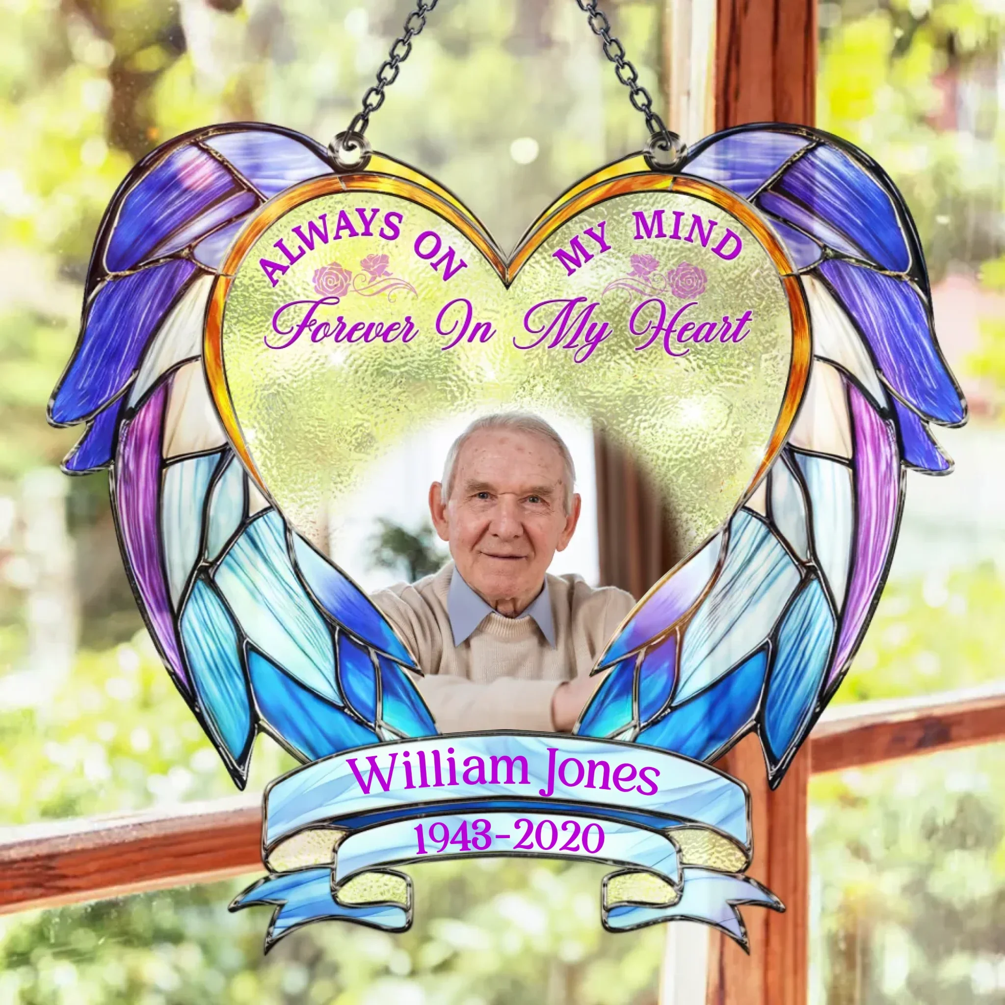 Personalized Photo Acrylic Suncatcher - Memorial Gift Idea For Loss Of Family Member - Always On My Minds Forever In My Heart