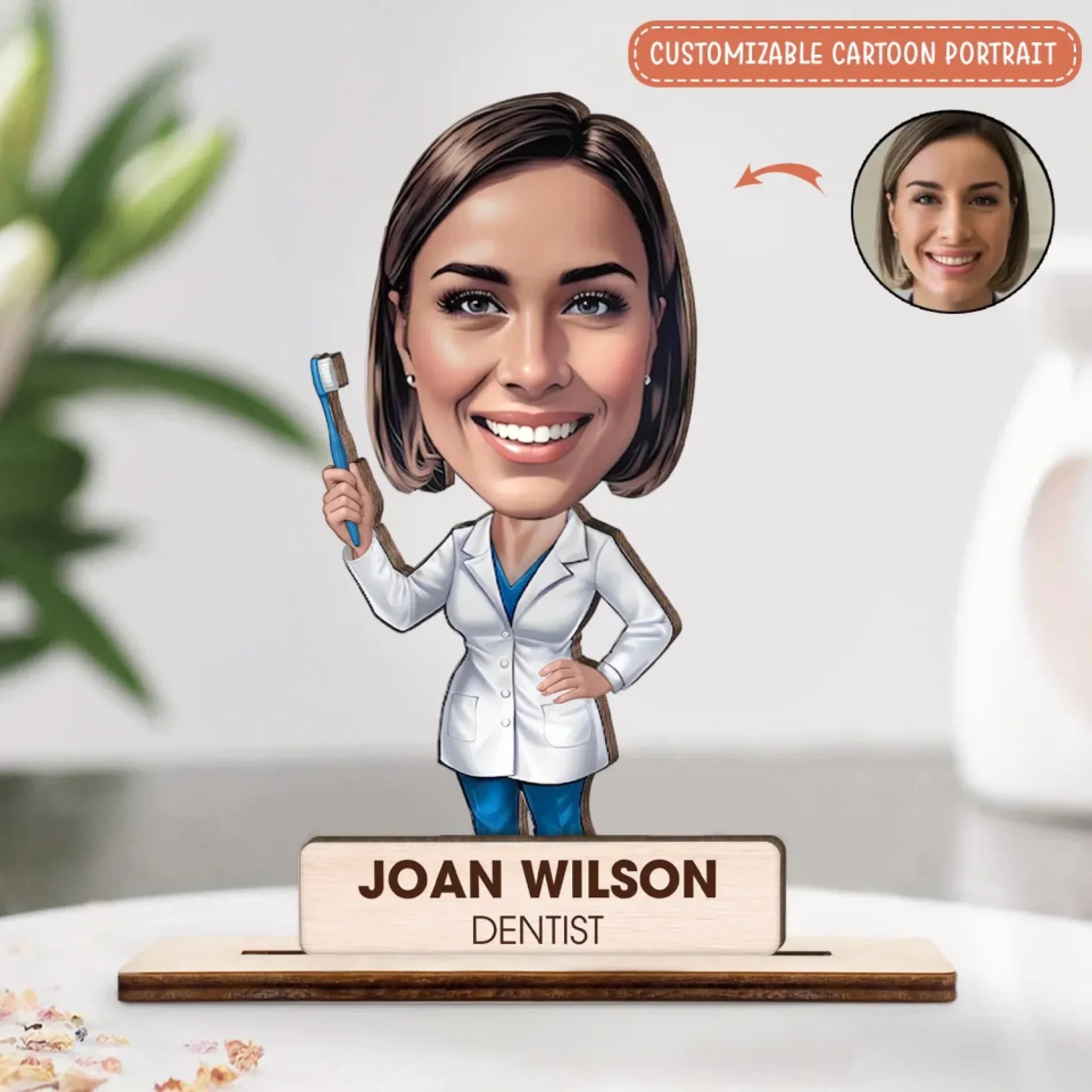 Personalized Dentist Cartoon Portrait Desk Name Plate - Dentist Wooden Plaque - Upload Photo - Gift Idea For Dentist