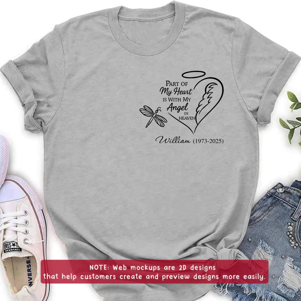 Personalized Memorial Embroidered T-Shirt/Sweater/Hoodie - Memorial Gift Idea - Part Of My Heart Is With My Angel In Heaven