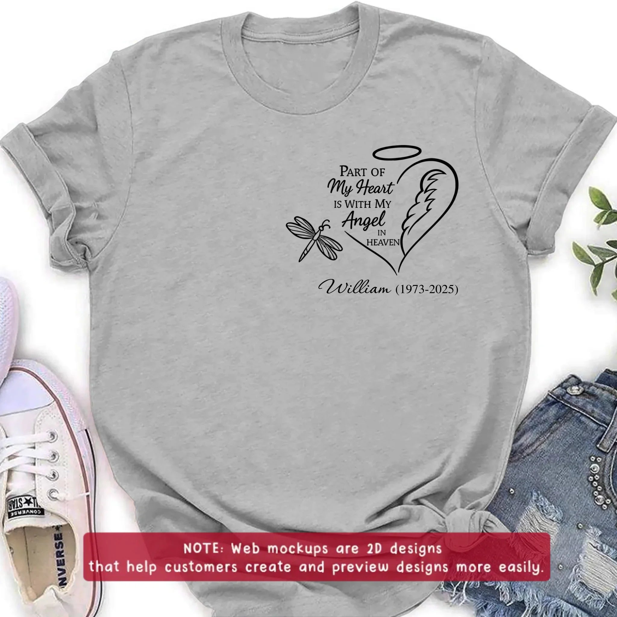 Personalized Memorial Embroidered T-Shirt/Sweater/Hoodie - Memorial Gift Idea - Part Of My Heart Is With My Angel In Heaven