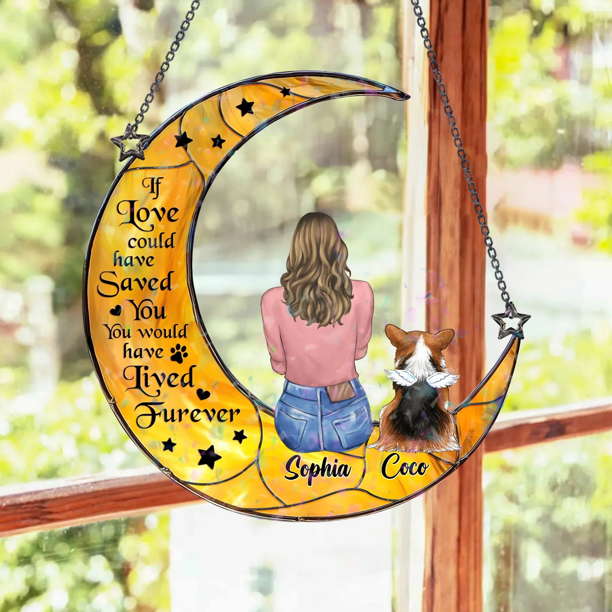Personalized Memorial Dog Colorful Hanging Suncatcher - Memorial Gift Idea For Pet Lover - If Love Could Have Saved You You Would Have Lived Furever