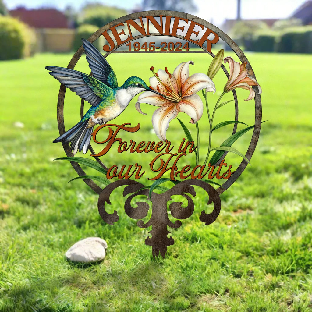 Personalized Memorial Metal Sign - Memorial Gift Idea For Family Member - Forever In Our Hearts