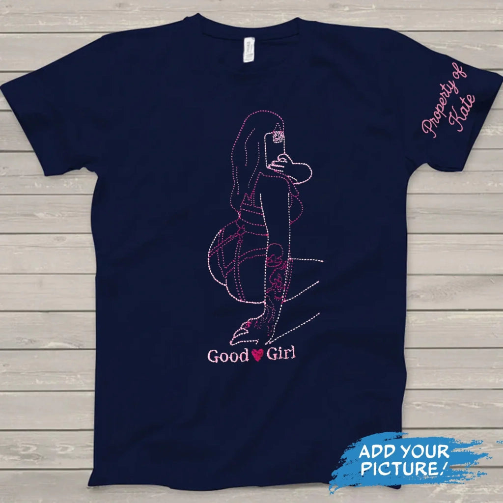 Personalized Spicy Couple Girlfriend Portrait Embroidered T-Shirt - Gift Idea For Boyfriend/ Husband