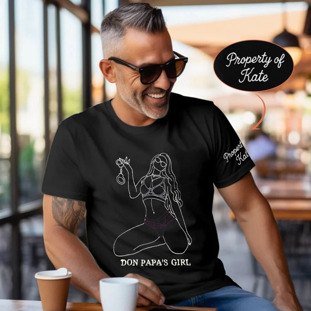 Personalized Spicy Couple Girlfriend Portrait Embroidered T-Shirt - Gift Idea For Boyfriend/ Husband