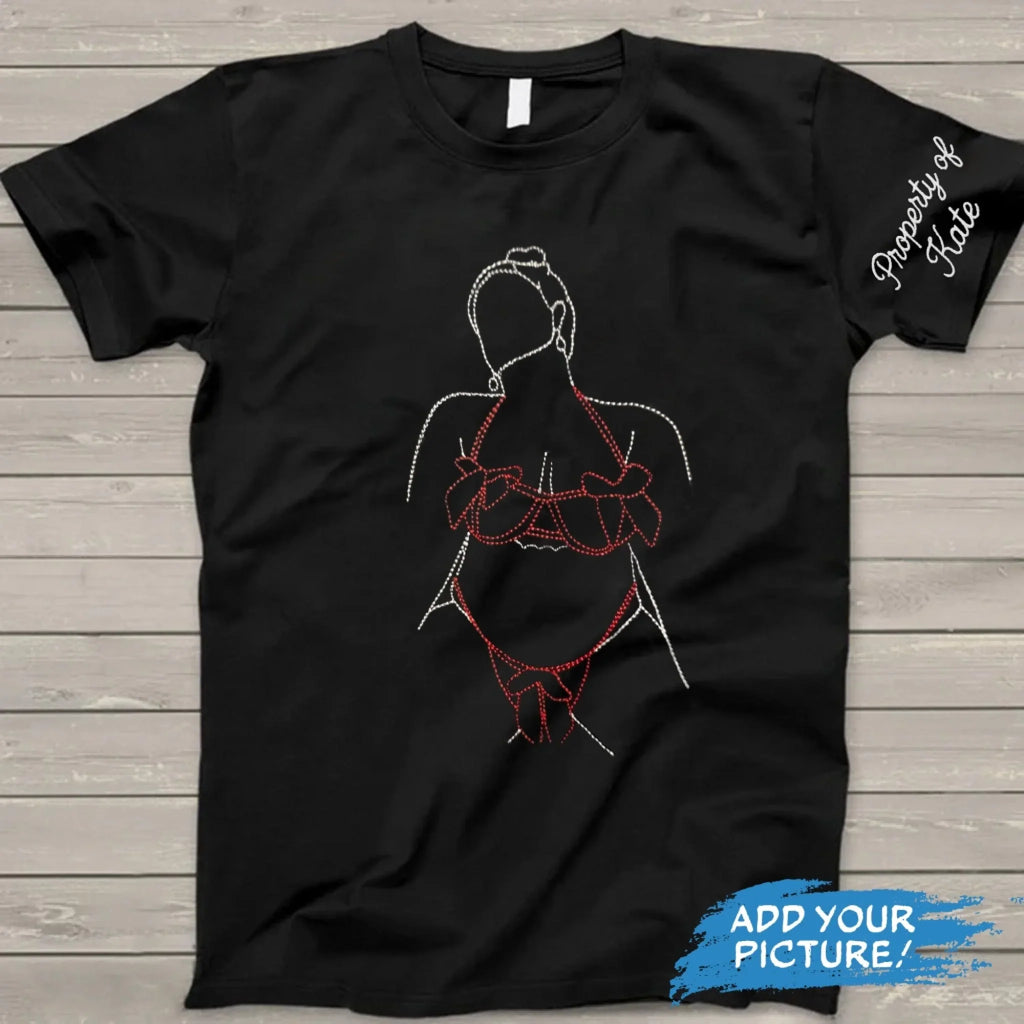 Personalized Spicy Couple Girlfriend Portrait Embroidered T-Shirt - Gift Idea For Boyfriend/ Husband