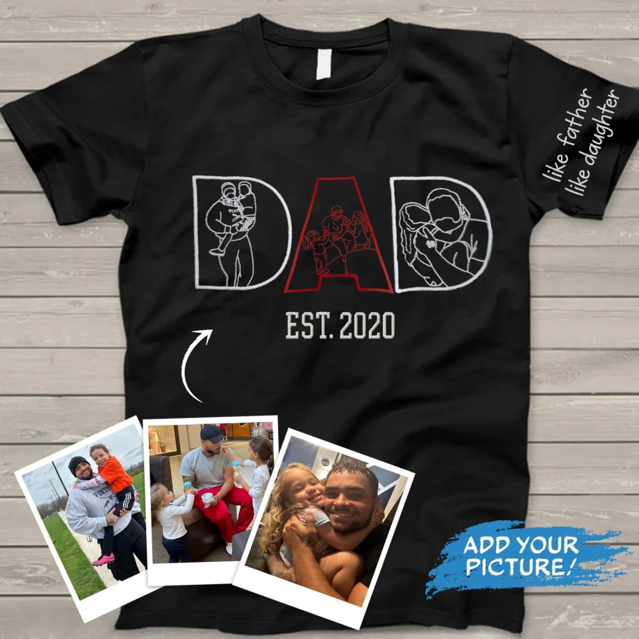 Personalized Portrait Dad Father Figure Embroidered T-Shirt - Gift Idea For Father's Day