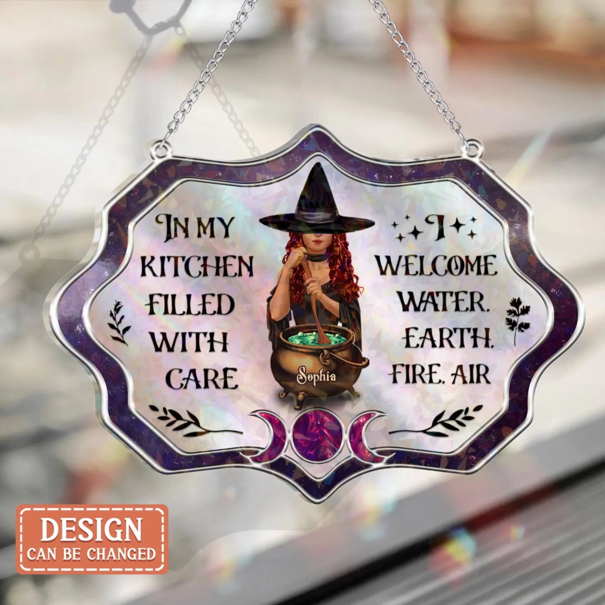 Personalized Witch Acrylic Suncatcher - Gift Idea For Wiccan Decor/Pagan Decor - In My Kitchen Filled With Care I Welcome Water Earth Fire Air