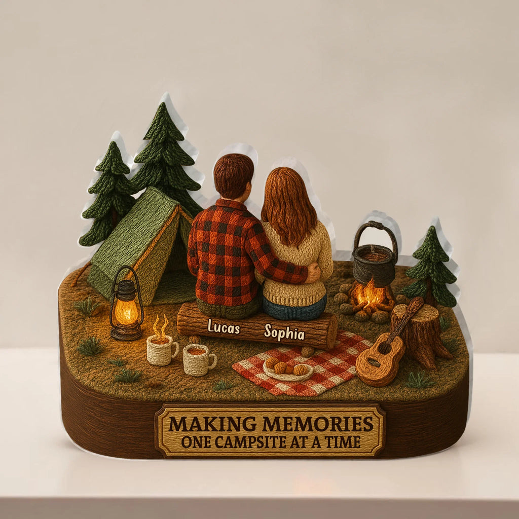 Custom Name Camping Couple 3D Figure Acrylic Plaque - Gift Idea For Couple/ Camping Lover - Making Memories One Campsite At A Time