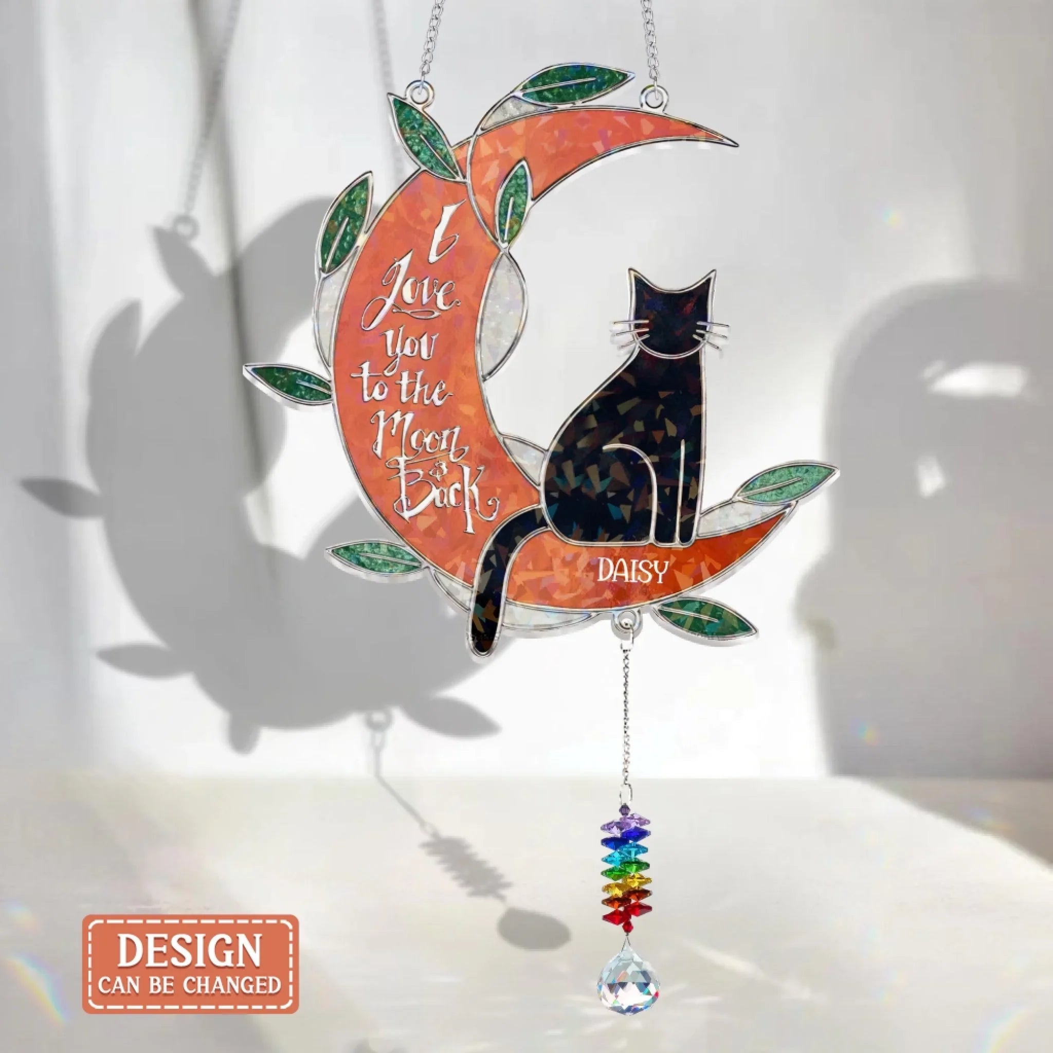 Personlized Cat Memorial Suncatcher Hologram Window Hanging With Crystal Charm - Gift Idea For Cat Owner