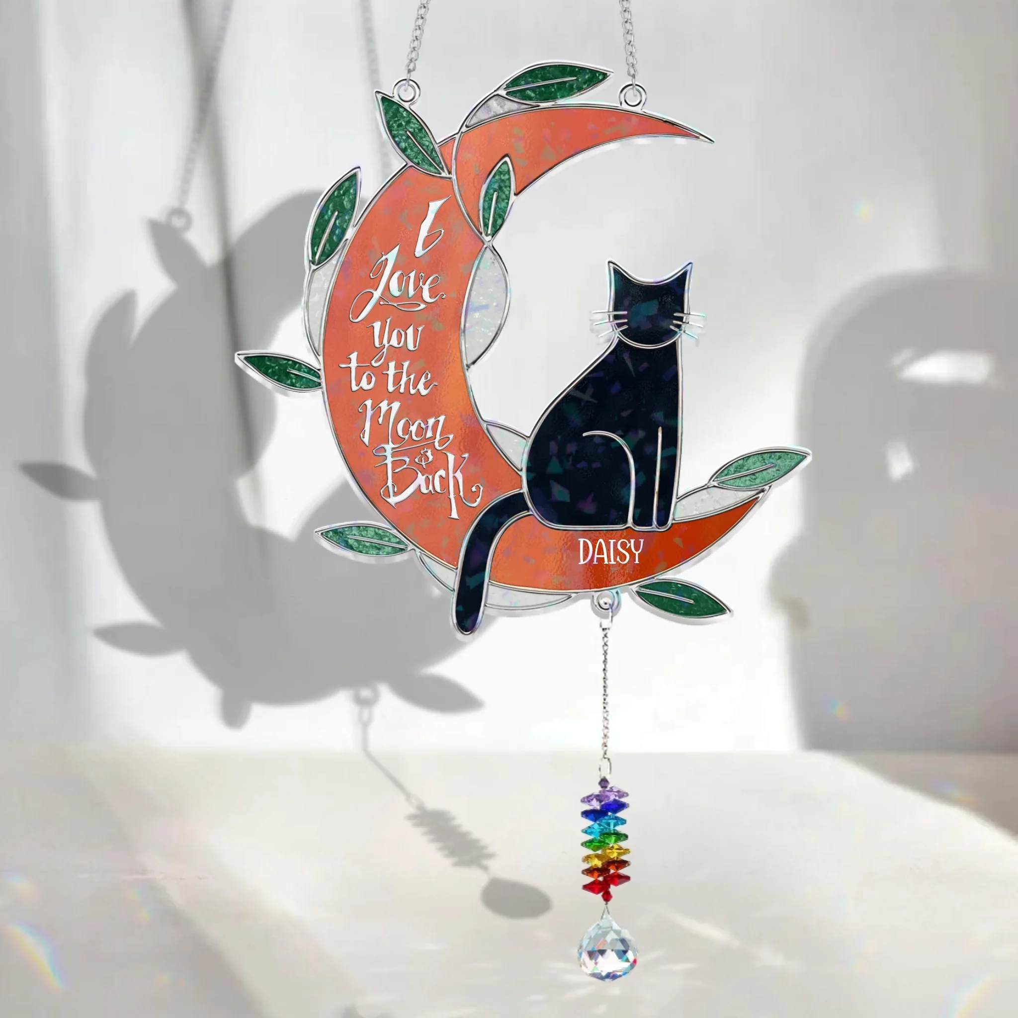 Personlized Cat Memorial Suncatcher Hologram Window Hanging With Crystal Charm - Gift Idea For Cat Owner