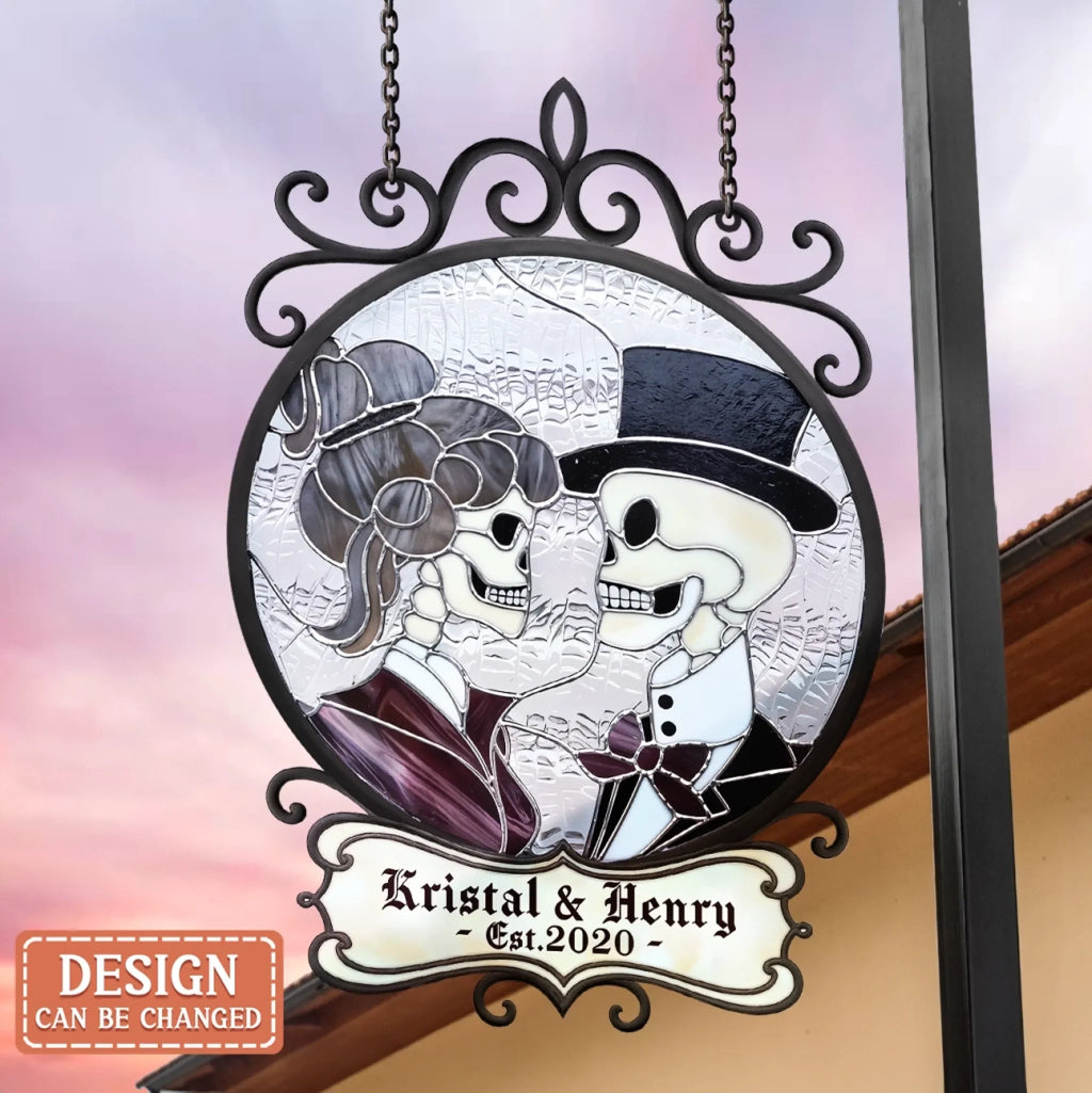Personalized Skull Couple Acrylic Suncatcher - Gift Idea For Couple/Husband And Wife