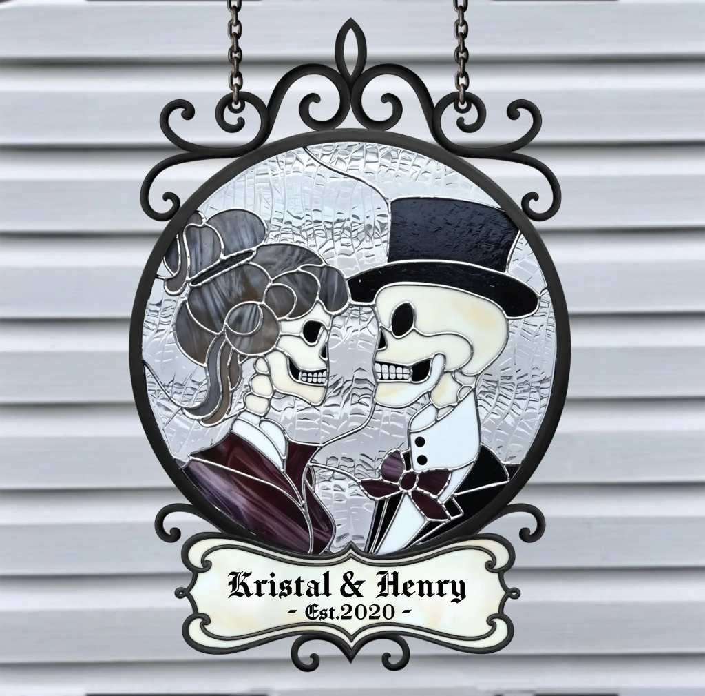 Personalized Skull Couple Acrylic Suncatcher - Gift Idea For Couple/Husband And Wife