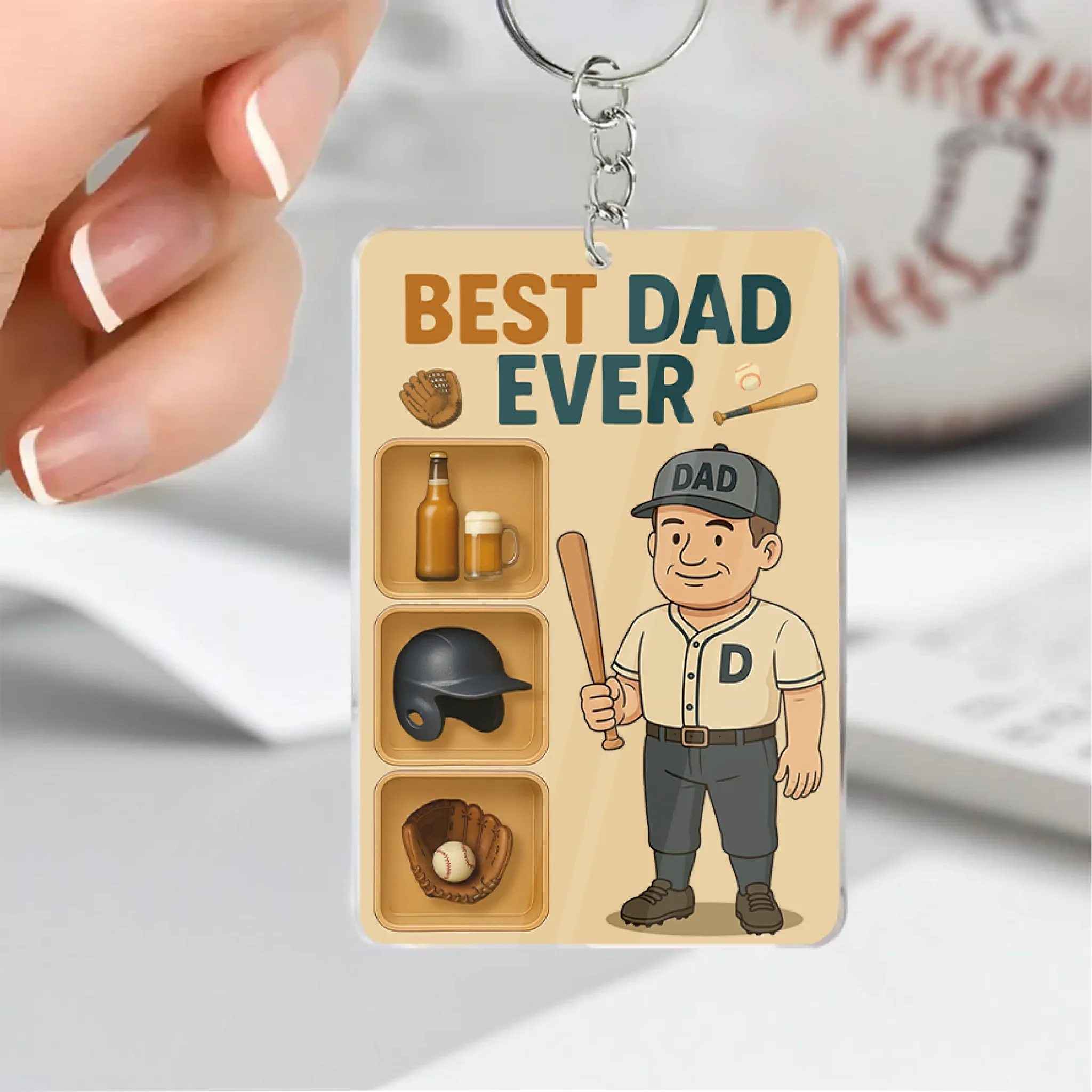 Personalized Baseball Acrylic Keychain - Gift Idea For Father's Day - Upload Photo - Best Dad Ever