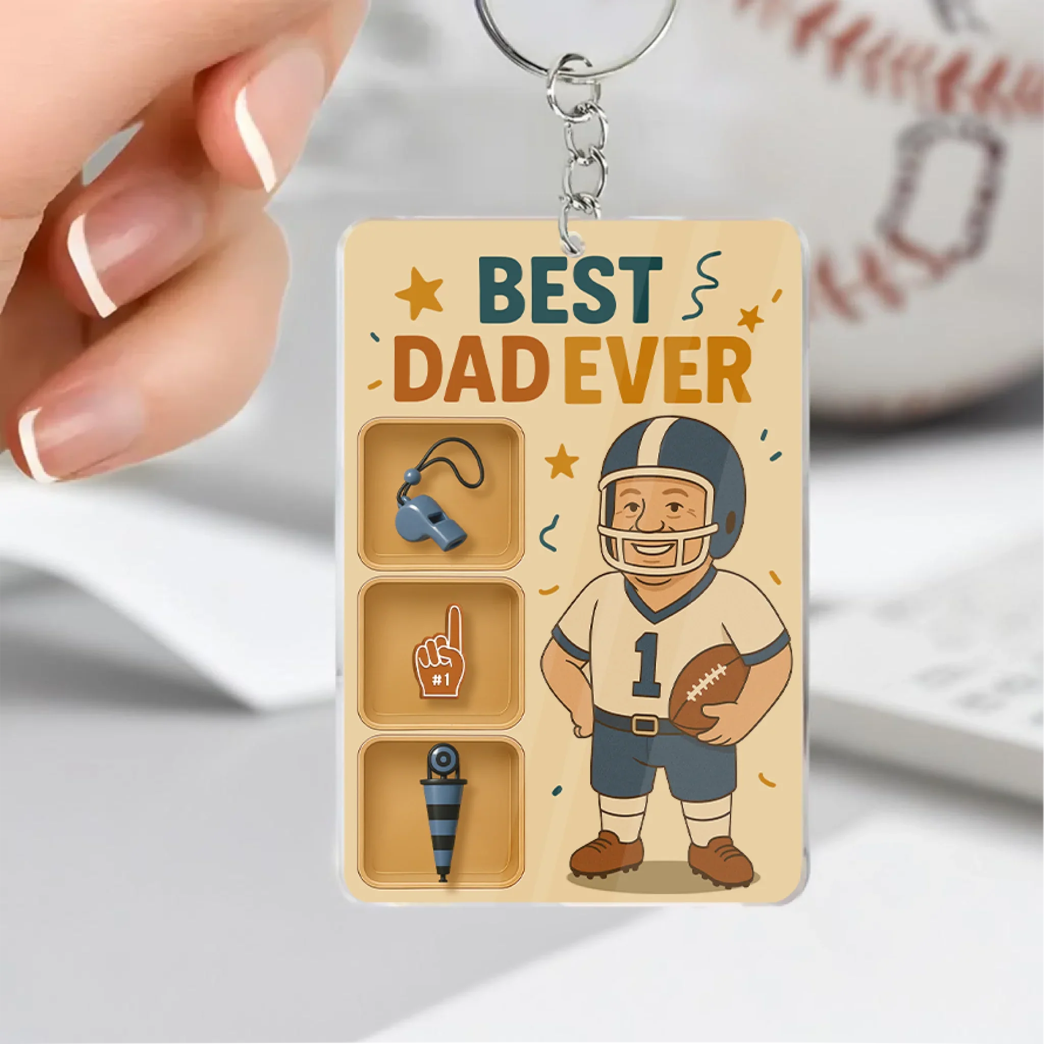 Personalized USA Baseball Acrylic Keychain - Gift Idea For Father's Day - Upload Photo - Best Dad Ever