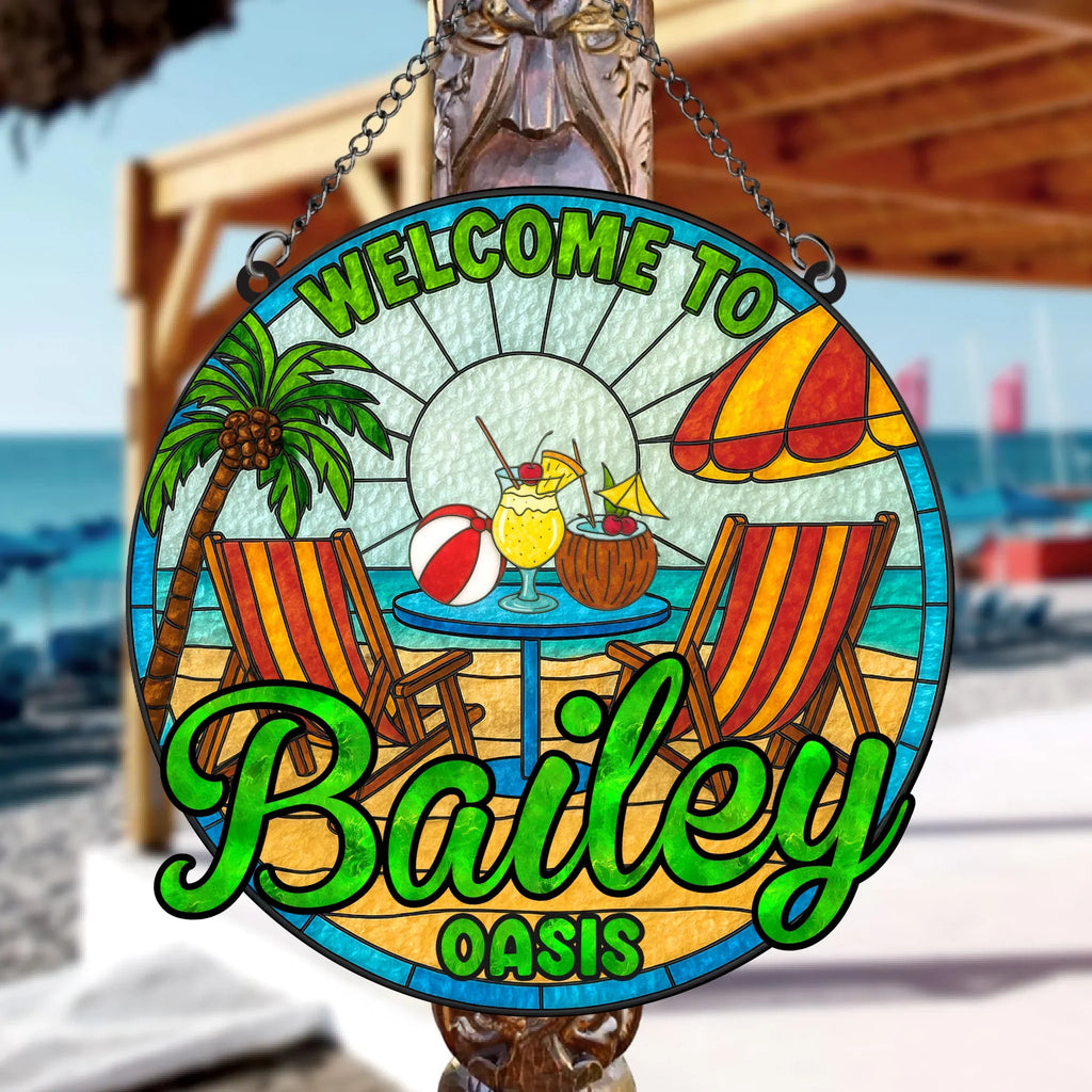 Custom Personalized Poolside Acrylic Suncatcher - Summer Gift Idea