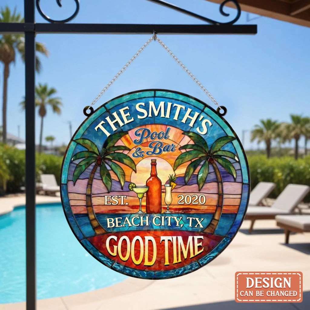 Personalized Poolside Acrylic Suncatcher - Summer Gift Idea