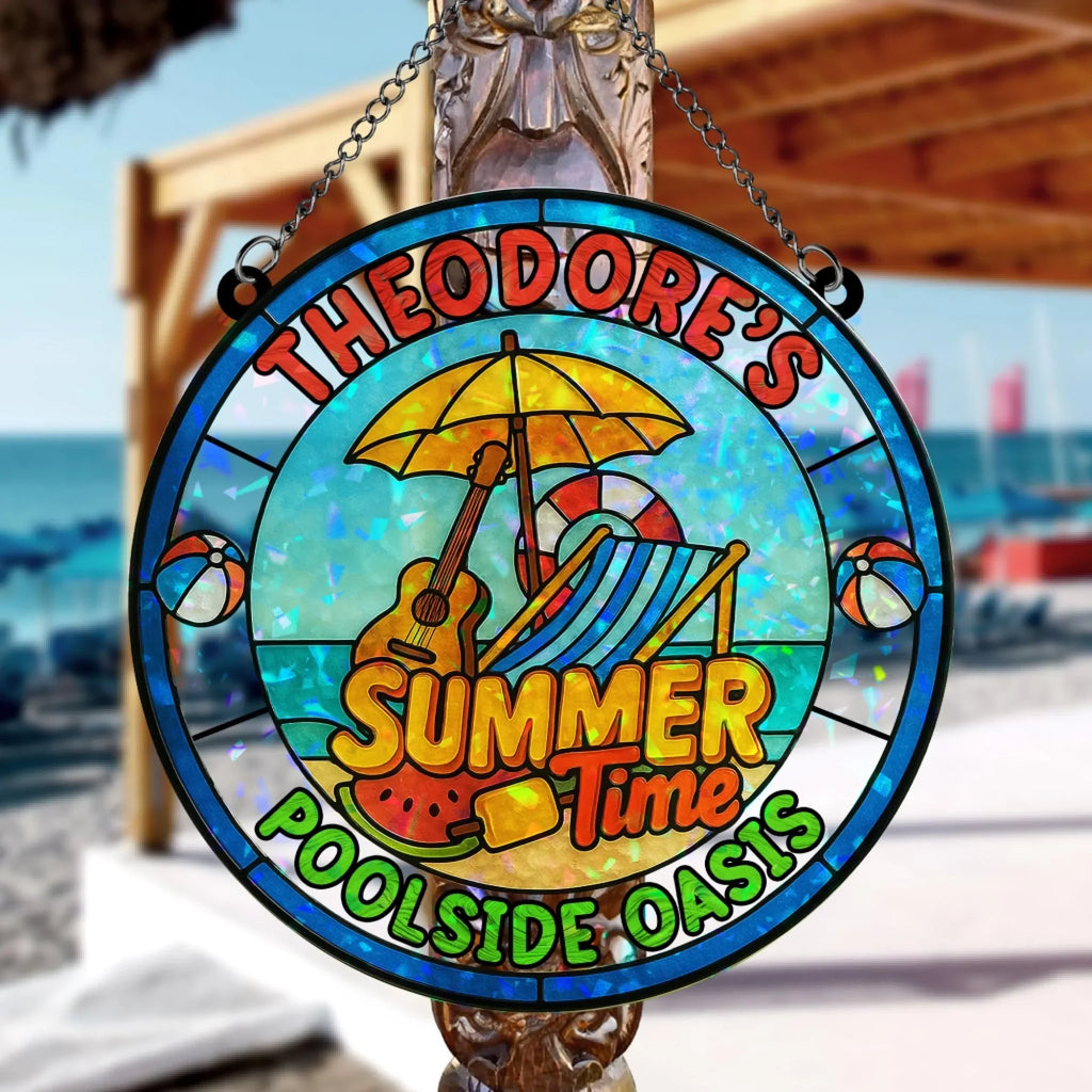 Personalized Poolside Acrylic Suncatcher - Summer Gift Idea - Poolside Oasis