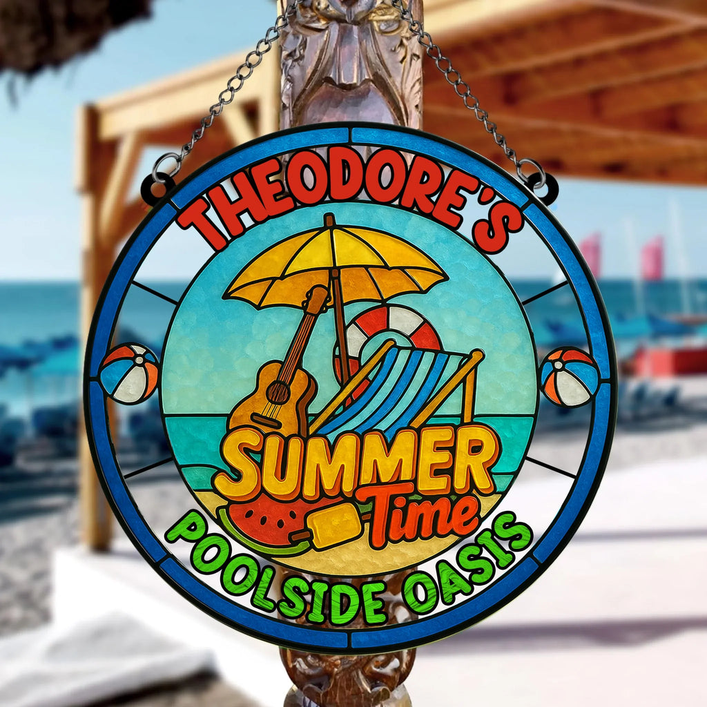 Personalized Poolside Acrylic Suncatcher - Summer Gift Idea - Poolside Oasis