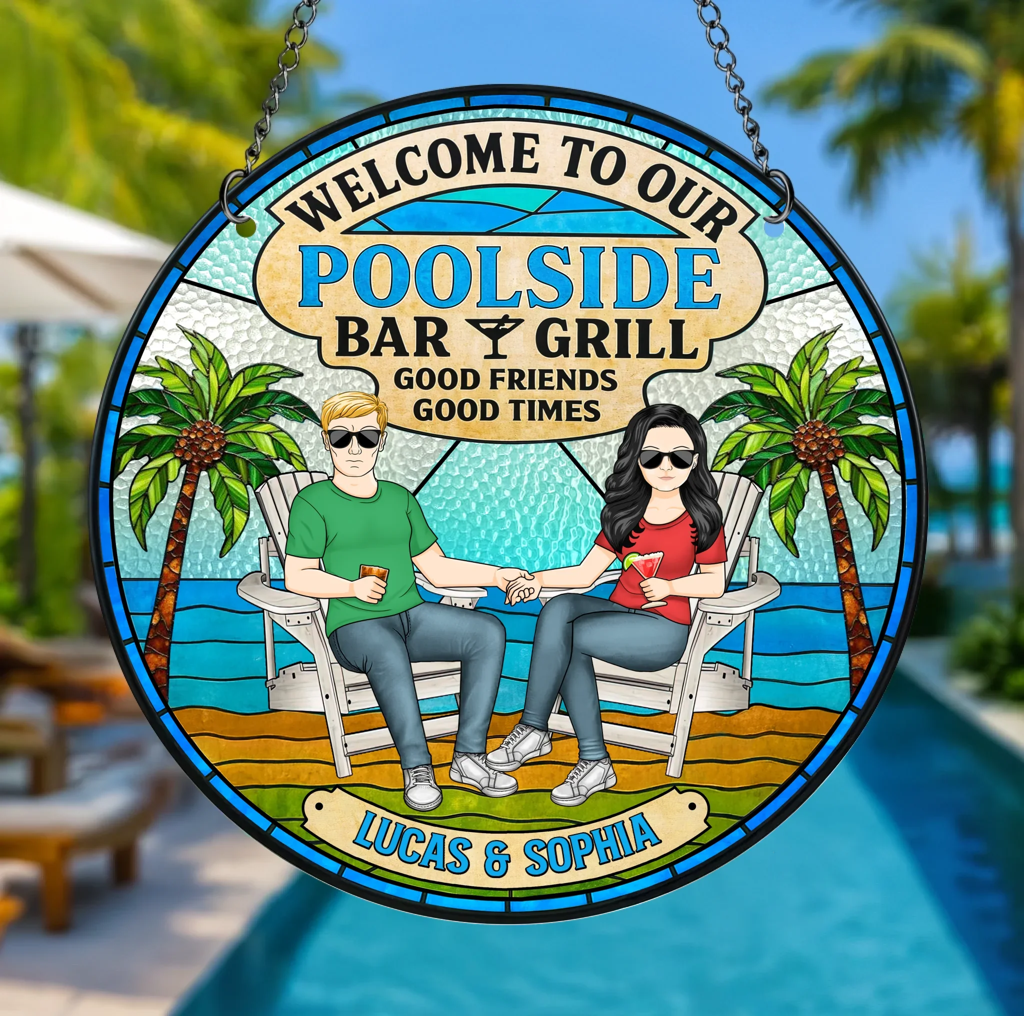 Personalized Welcome To Our Poolside Acrylic Suncatcher - Summer Gift Idea For Couple