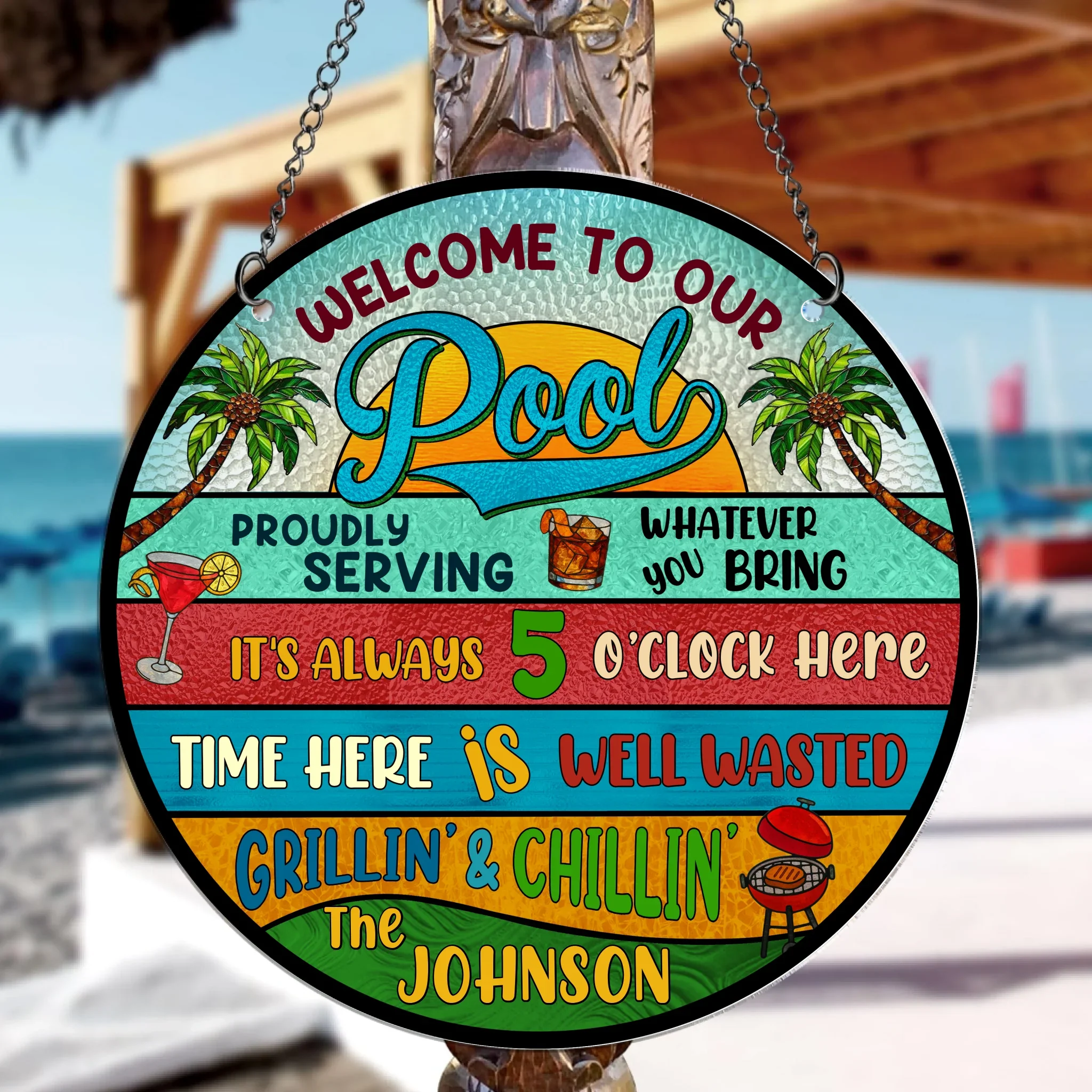 Personalized Welcome To  Our Pool Acrylic Suncatcher - Summer Gift Idea For Family