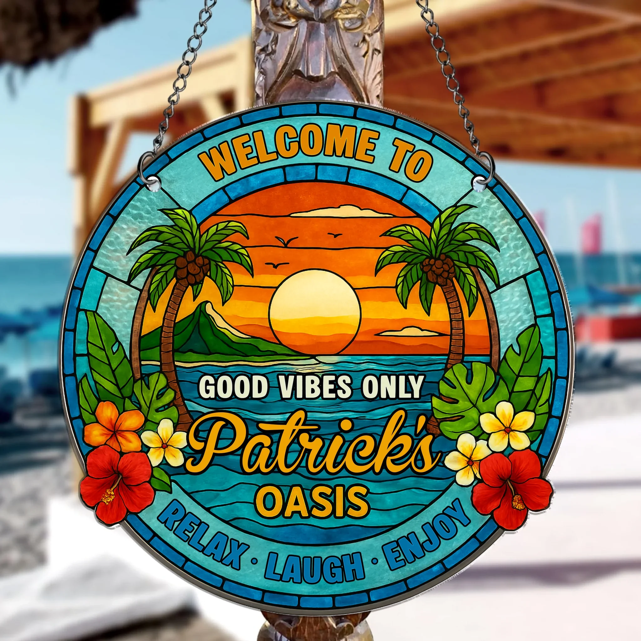 Personalized Welcome To Oasis Acrylic Suncatcher - Summer Gift Idea - Relax Laugh Enjoy