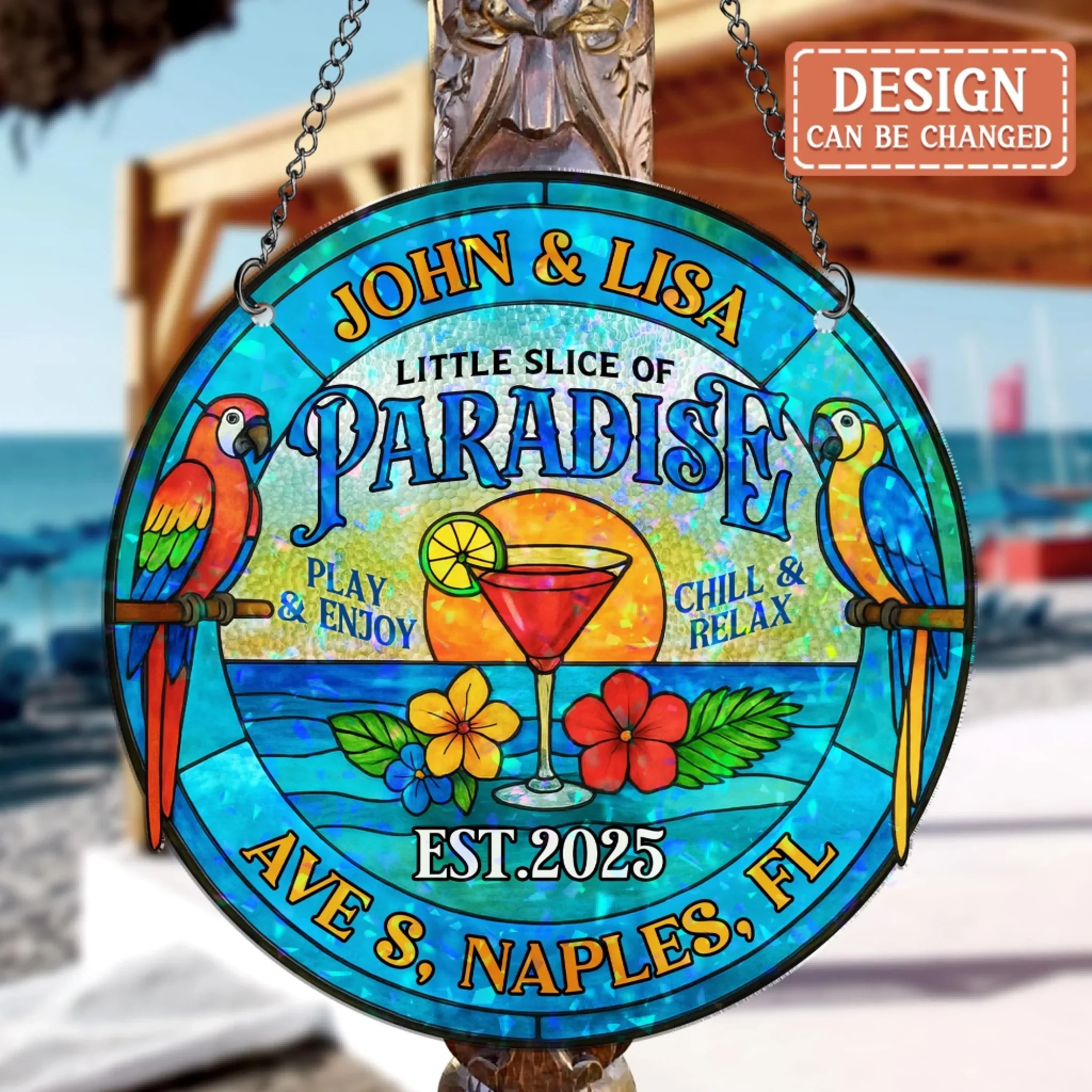 Personalized Patio/Poolside Acrylic Suncatcher - Summer Gift Idea - Little Slice Of Paradise