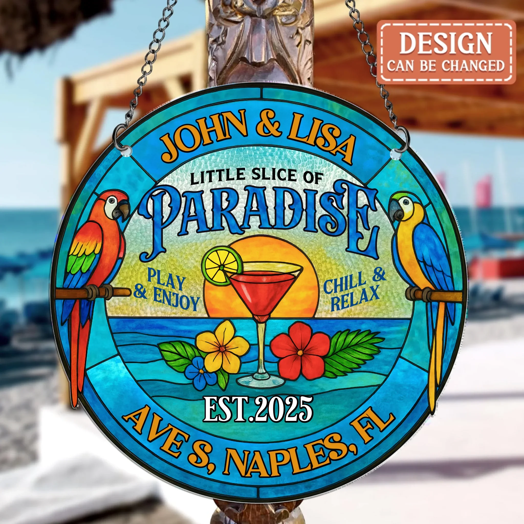 Personalized Patio/Poolside Acrylic Suncatcher - Summer Gift Idea - Little Slice Of Paradise