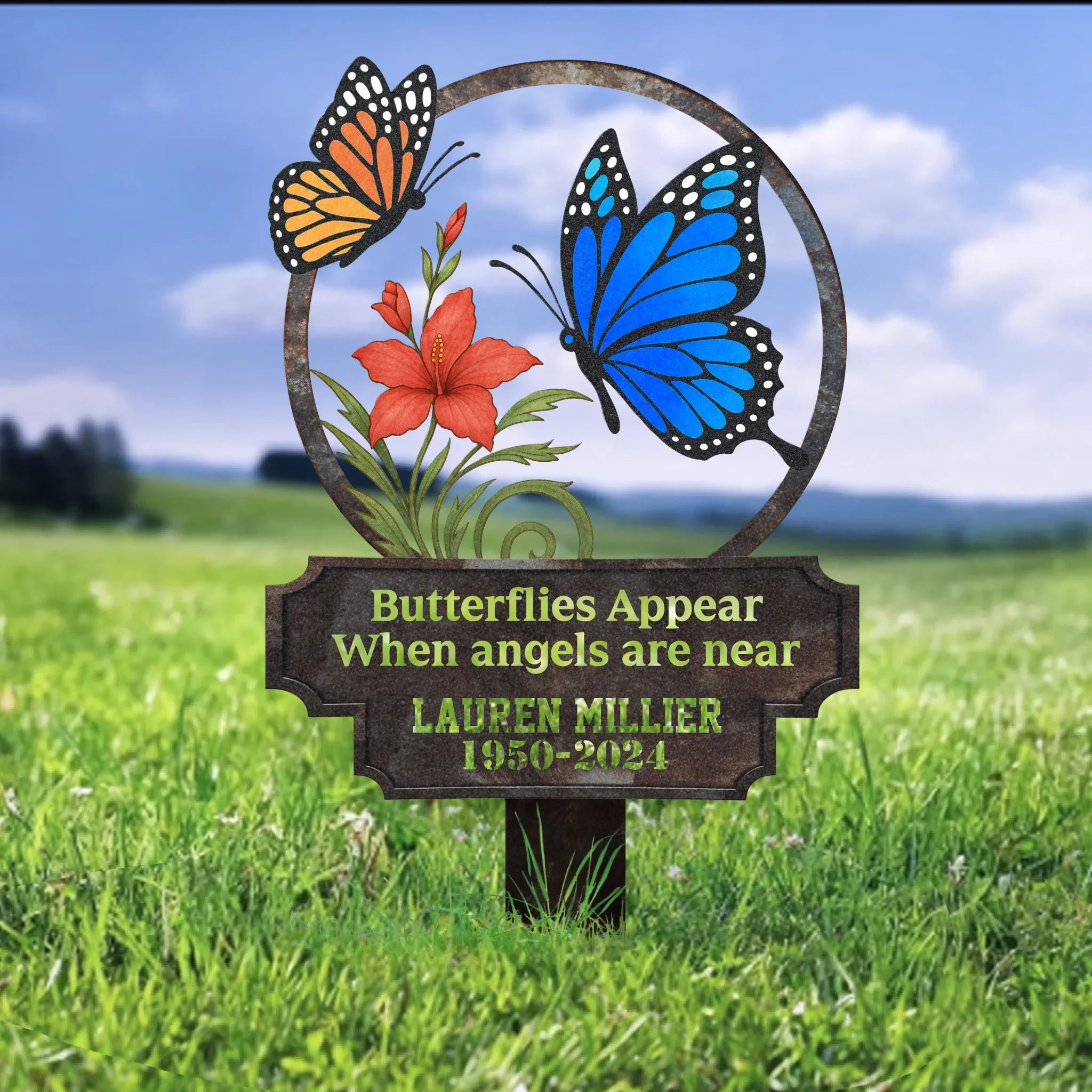 Personalized Memorial Metal Sign - Butterflies Appear When Angels Are Near - Memorial Gift Idea For Family Member