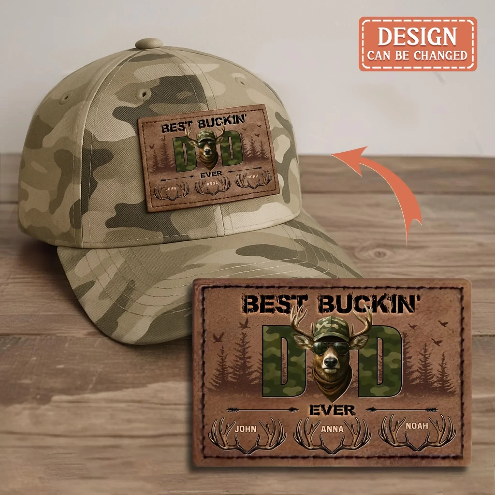 Personalized Best Buckin Dad Leather Patch Bio-Washed Classic Hat - Gift Idea For Father's Day/Hunting Lover