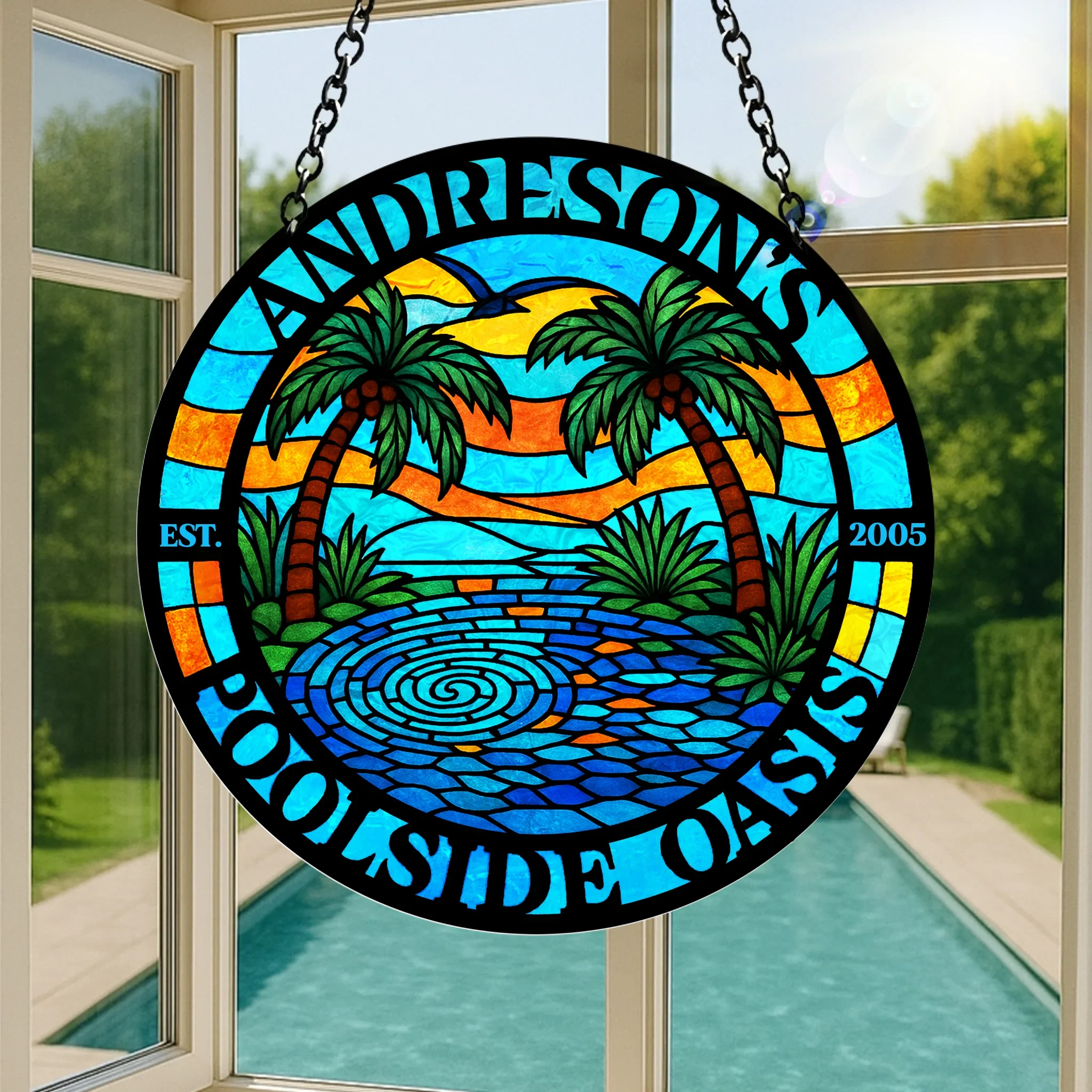 Custom Personalized Poolside Oasis Acrylic Suncatcher - Summer Gift Idea