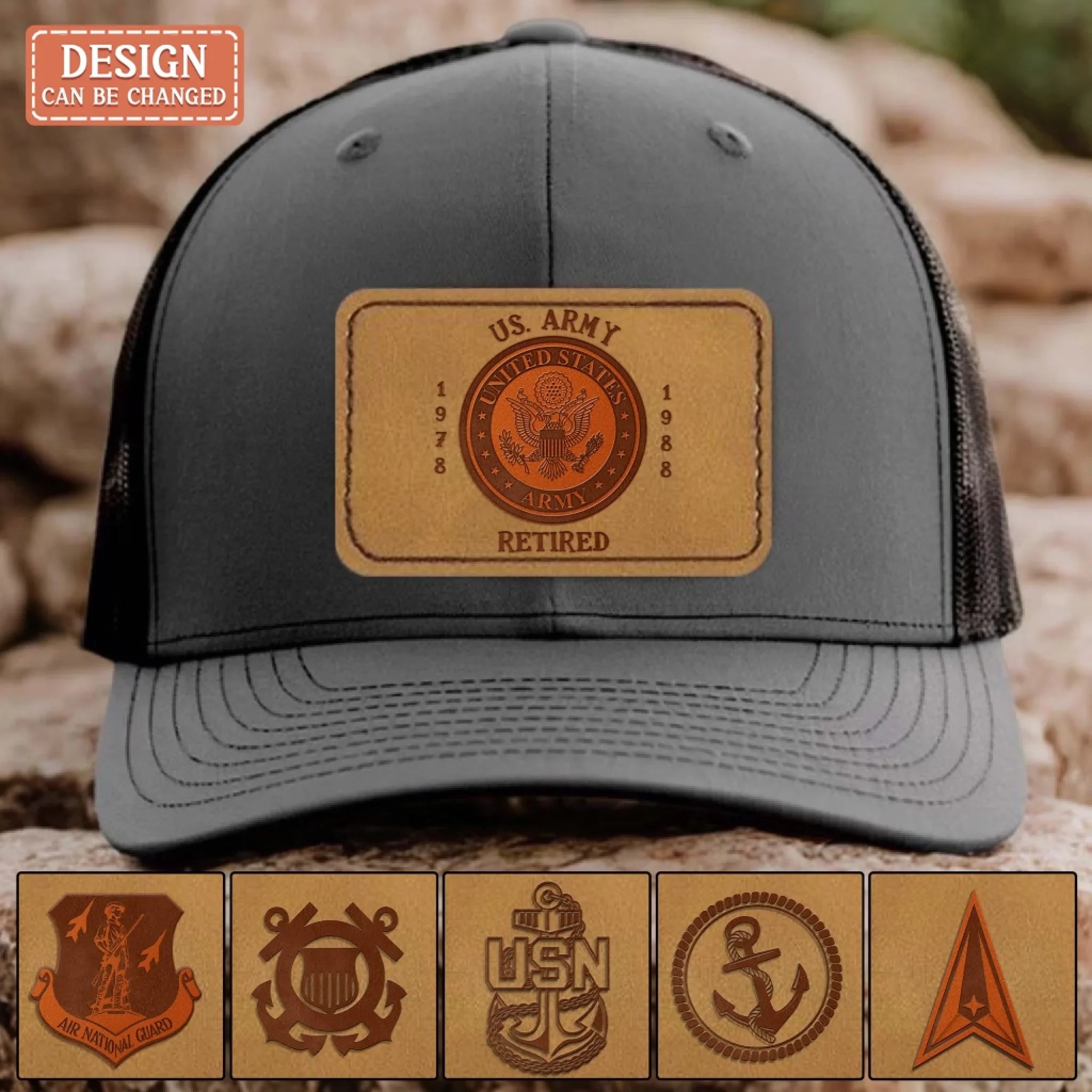 Custom Logo Veteran Retirement Gift Leather Patch Snapback Trucker Cap - Retirement/Veteran Gift For Dad