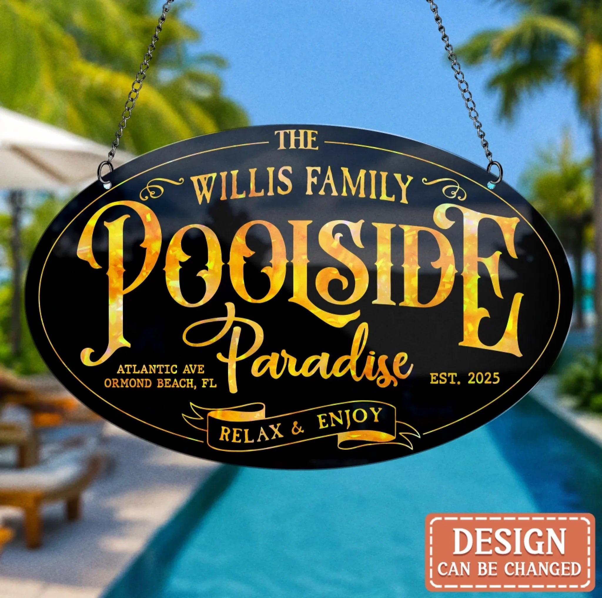 Personalized Family Poolside Paradise Acrylic Suncatcher - Summer Gift Idea - Relax & Enjoy