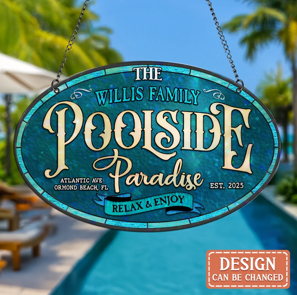 Personalized Family Poolside Acrylic Suncatcher - Summer Gift Idea - Relax & Enjoy