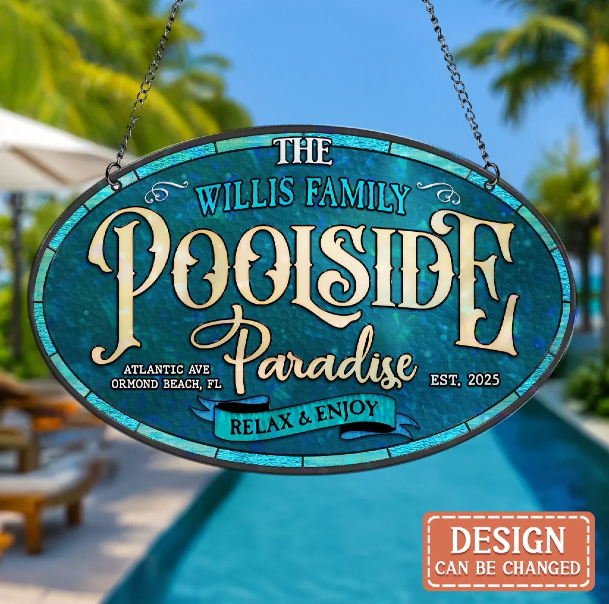 Personalized Family Poolside Acrylic Suncatcher - Summer Gift Idea - Relax & Enjoy