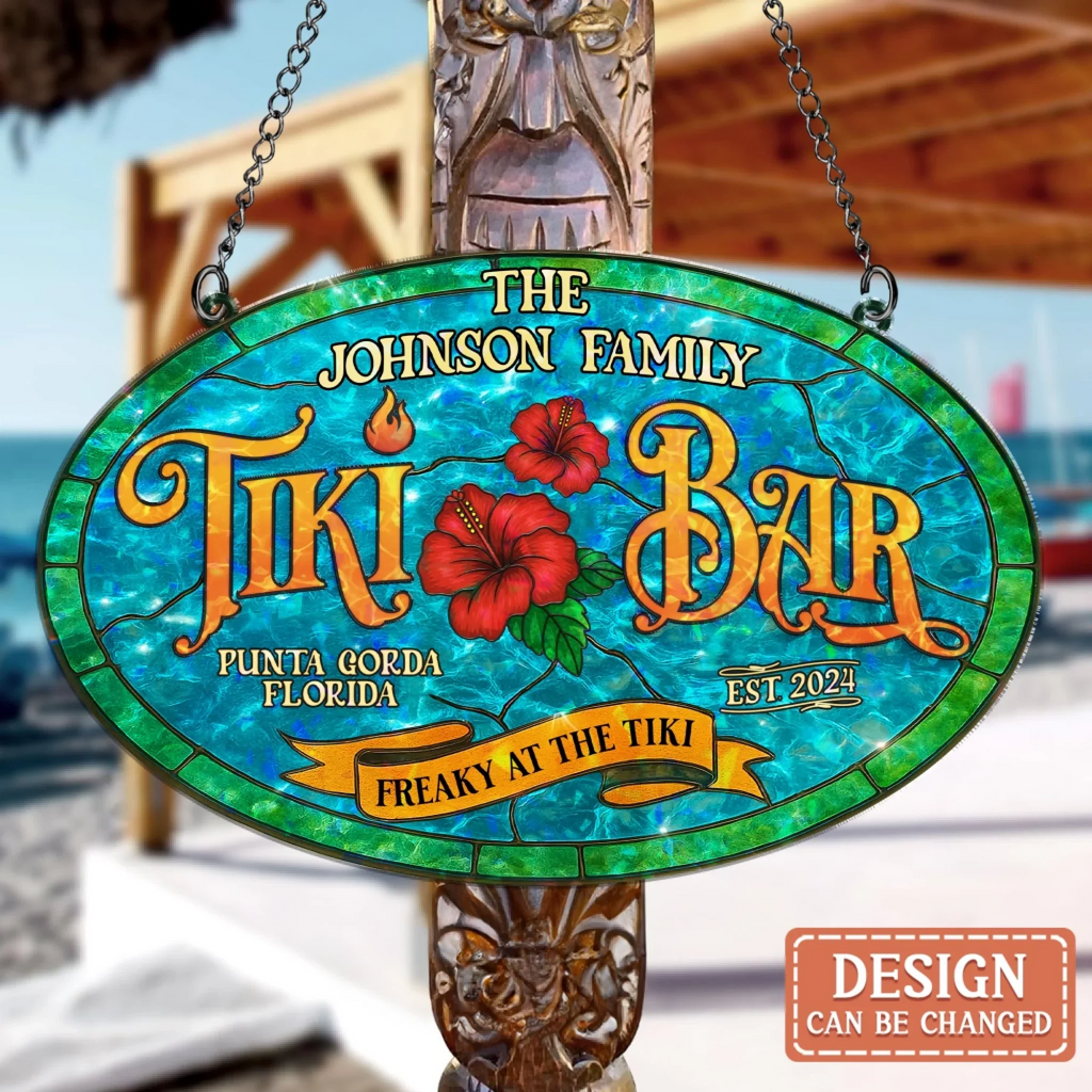 Personalized Tiki Bar Acrylic Suncatcher - Summer Gift Idea - Freaky At The Tiki