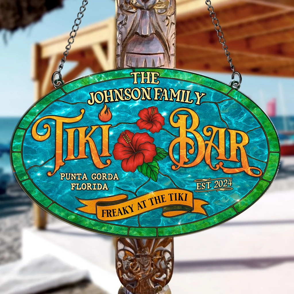 Personalized Tiki Bar Acrylic Suncatcher - Summer Gift Idea - Freaky At The Tiki