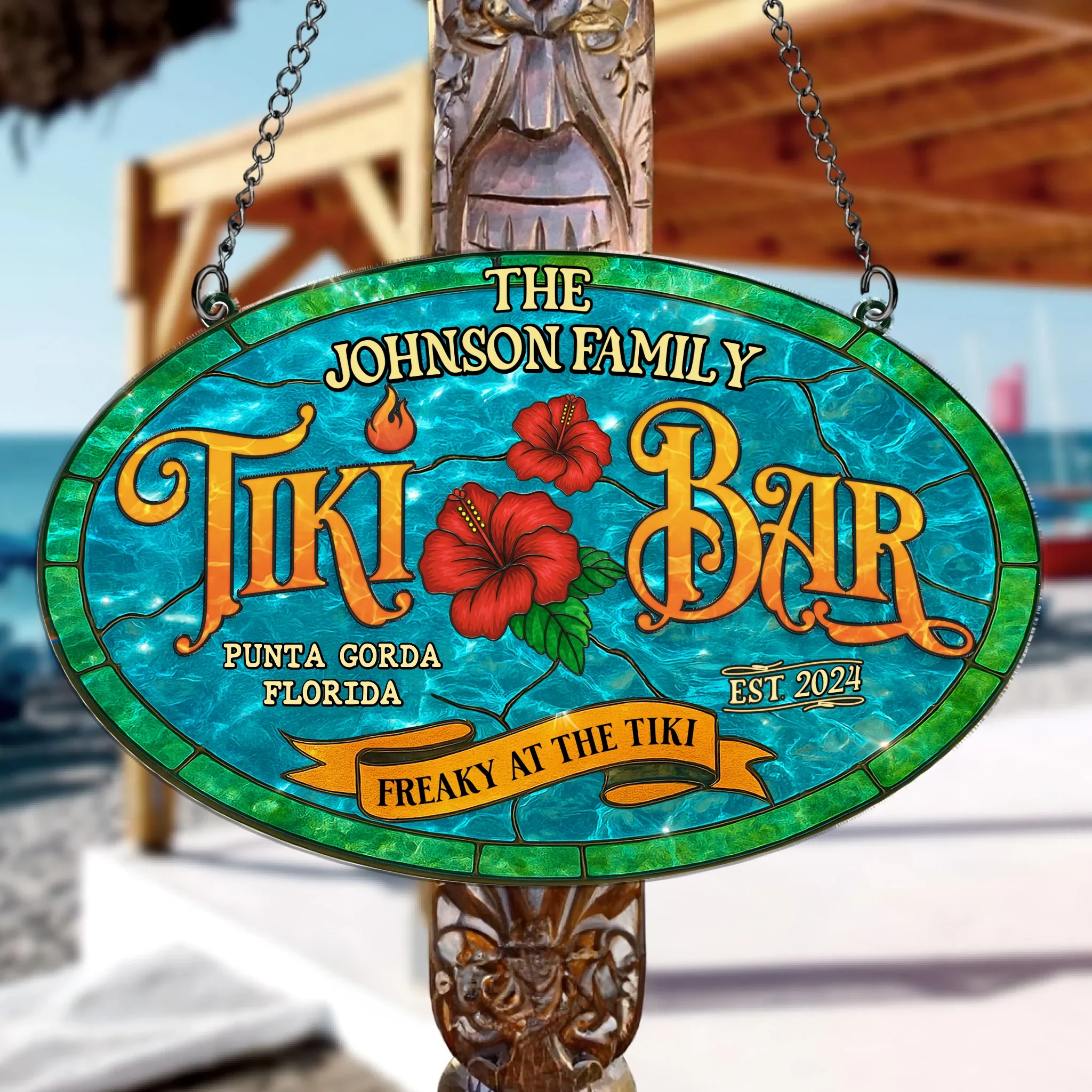Personalized Tiki Bar Acrylic Suncatcher - Summer Gift Idea - Freaky At The Tiki
