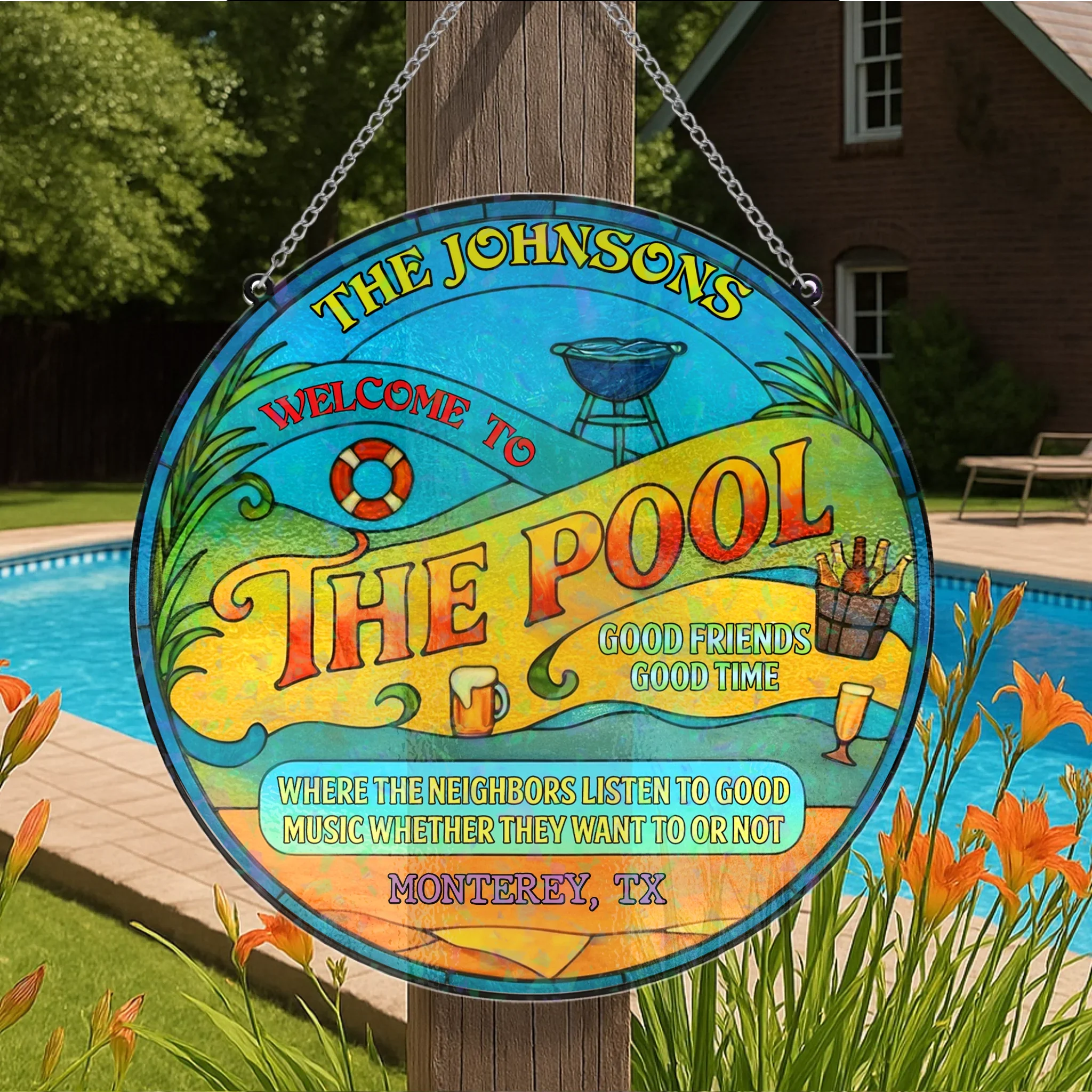 Personalized Pool Acrylic Suncatcher - Summer Gift Idea For Family - Welcome To The Pool