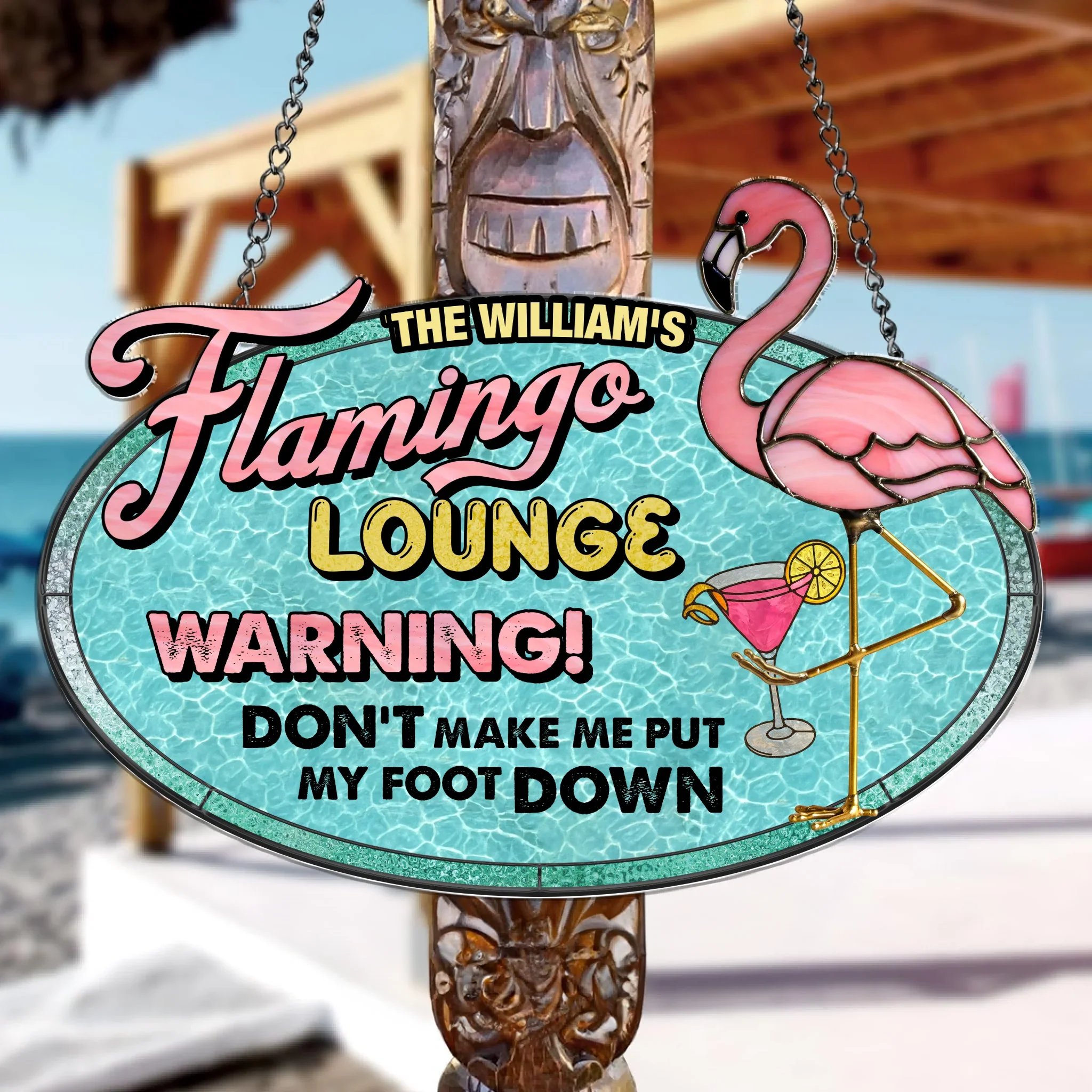 Personalized Flamingo Acrylic Suncatcher - Summer Gift Idea For Family - Flamingo Lounge Warning!