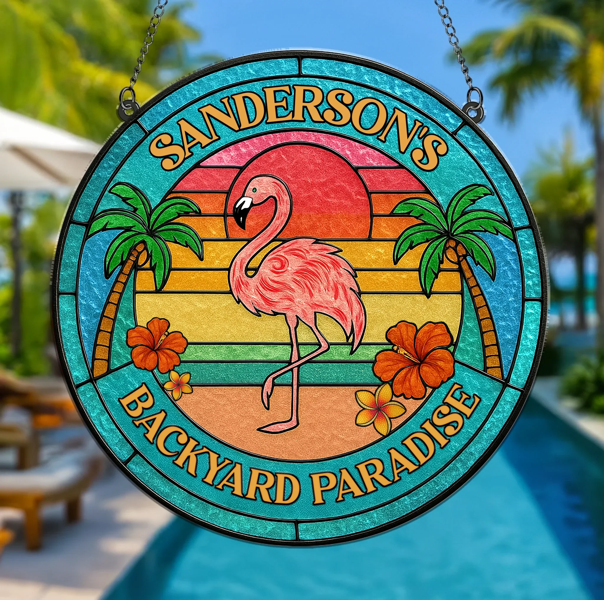 Personalized Flamingo Acrylic Suncatcher - Summer Gift Idea - Backyard Paradise