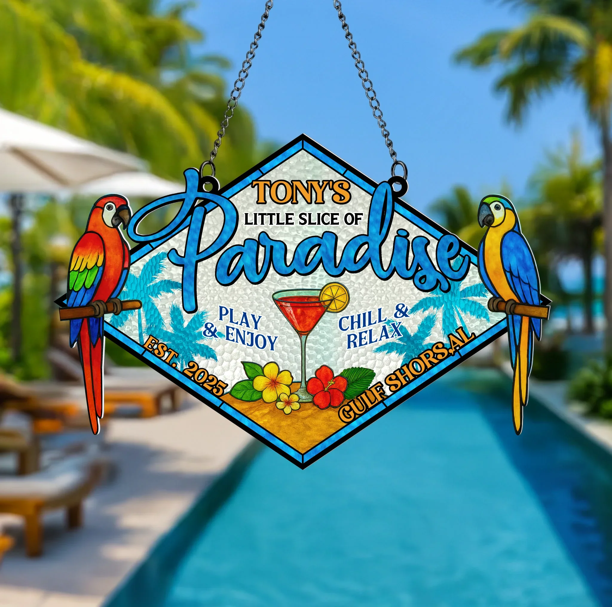 Custom Personalized Paradise Acrylic Suncatcher - Summer Gift Idea