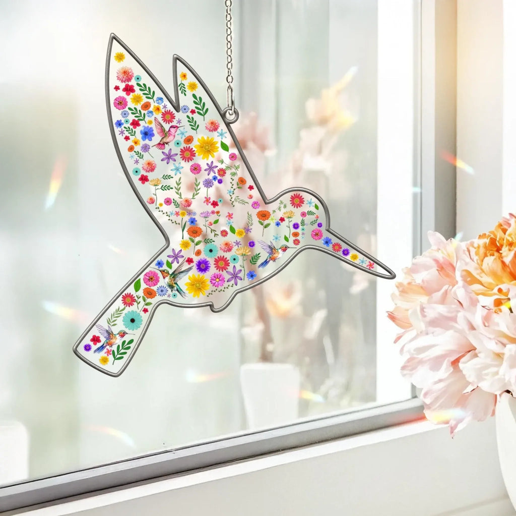 Personalized FDT Humming Bird Hidden Message Garden Decoration - Custom 1 layer Acrylic Window Hanging