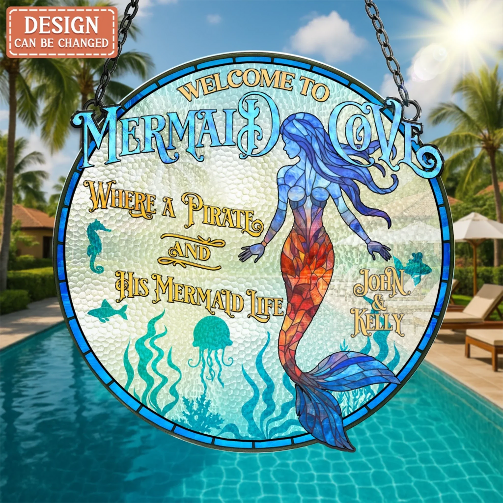 Personalized Mermaid Acrylic Suncatcher - Welcome To Mermaid Love - Gift Idea For Couple