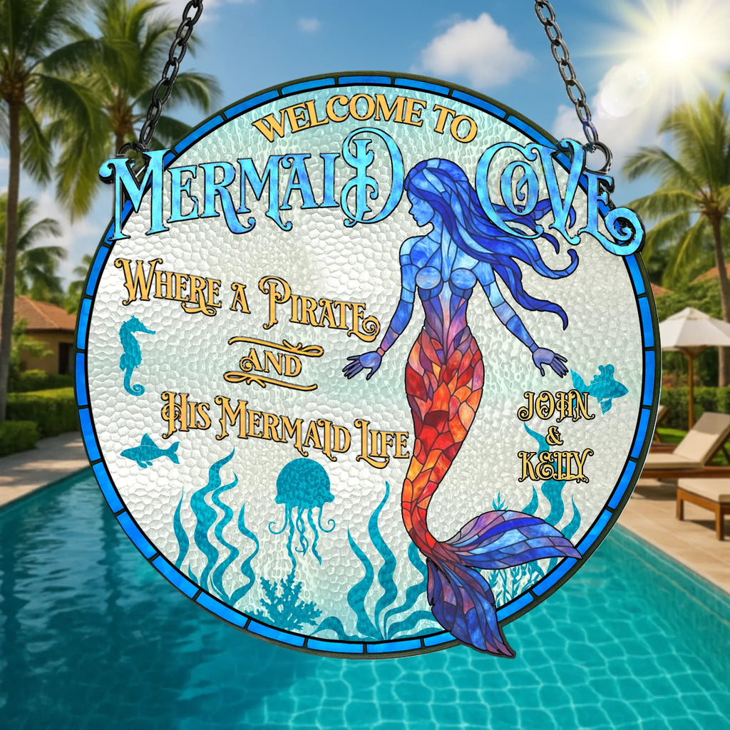 Personalized Mermaid Acrylic Suncatcher - Welcome To Mermaid Love - Gift Idea For Couple