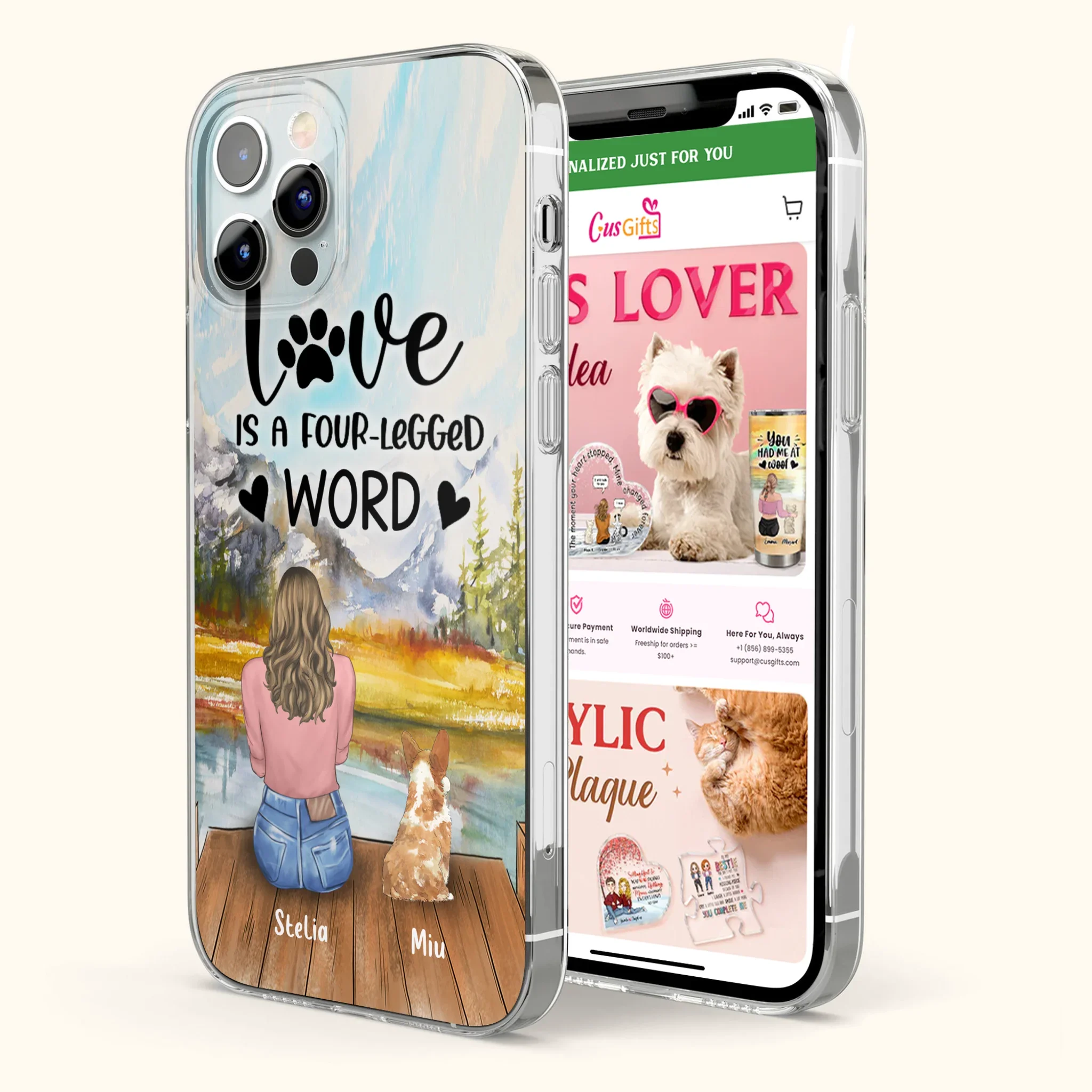 Custom Personalized Pet Mom/Pet Dad Phone Case - Gifts For Pet Lovers With Upto 4 Pets - Love Is A Four-Legged Word