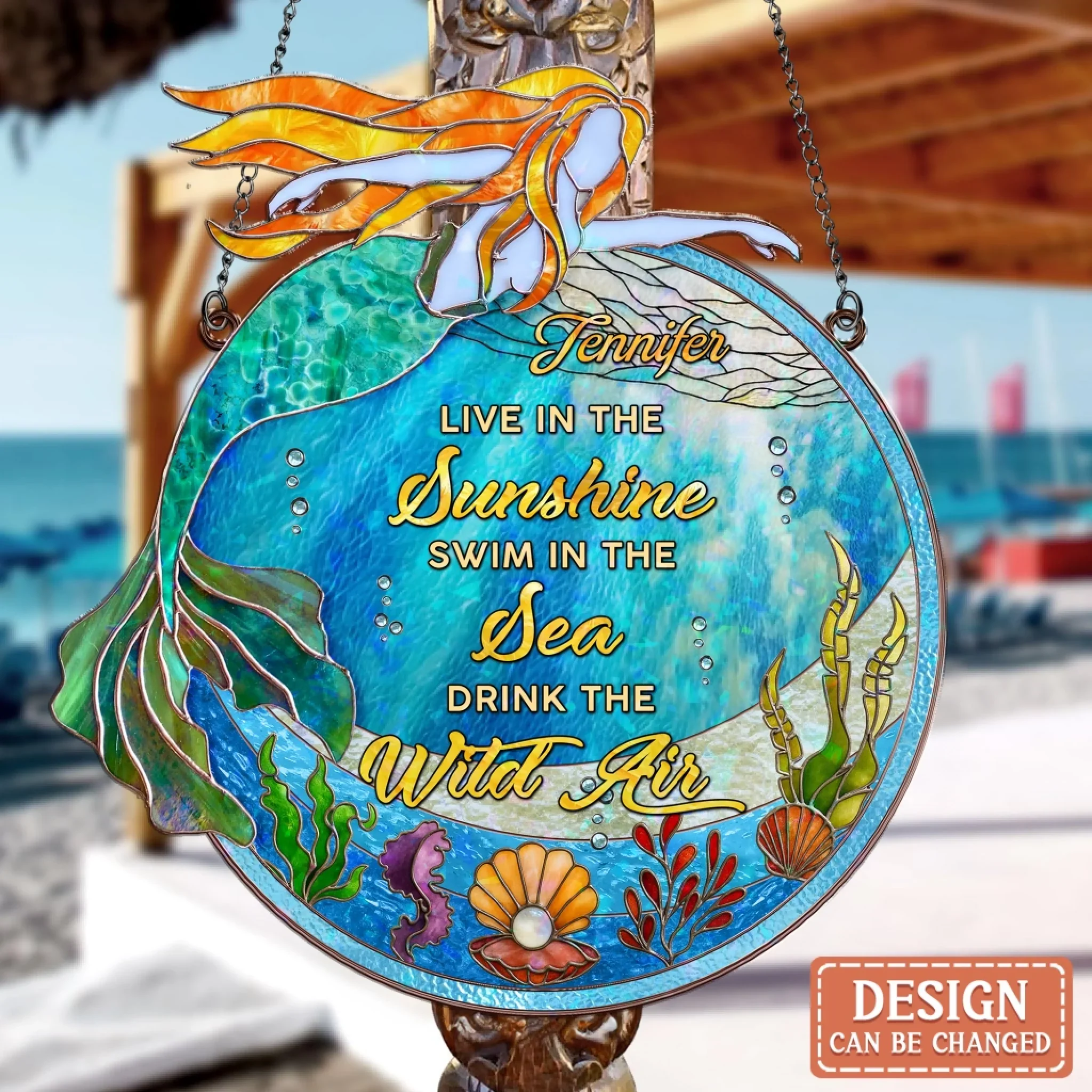 Personalized Mermaid Acrylic Suncatcher - Summer Gift Idea - Live In The Sunshine Swim In The Sea Drink The Wild Air