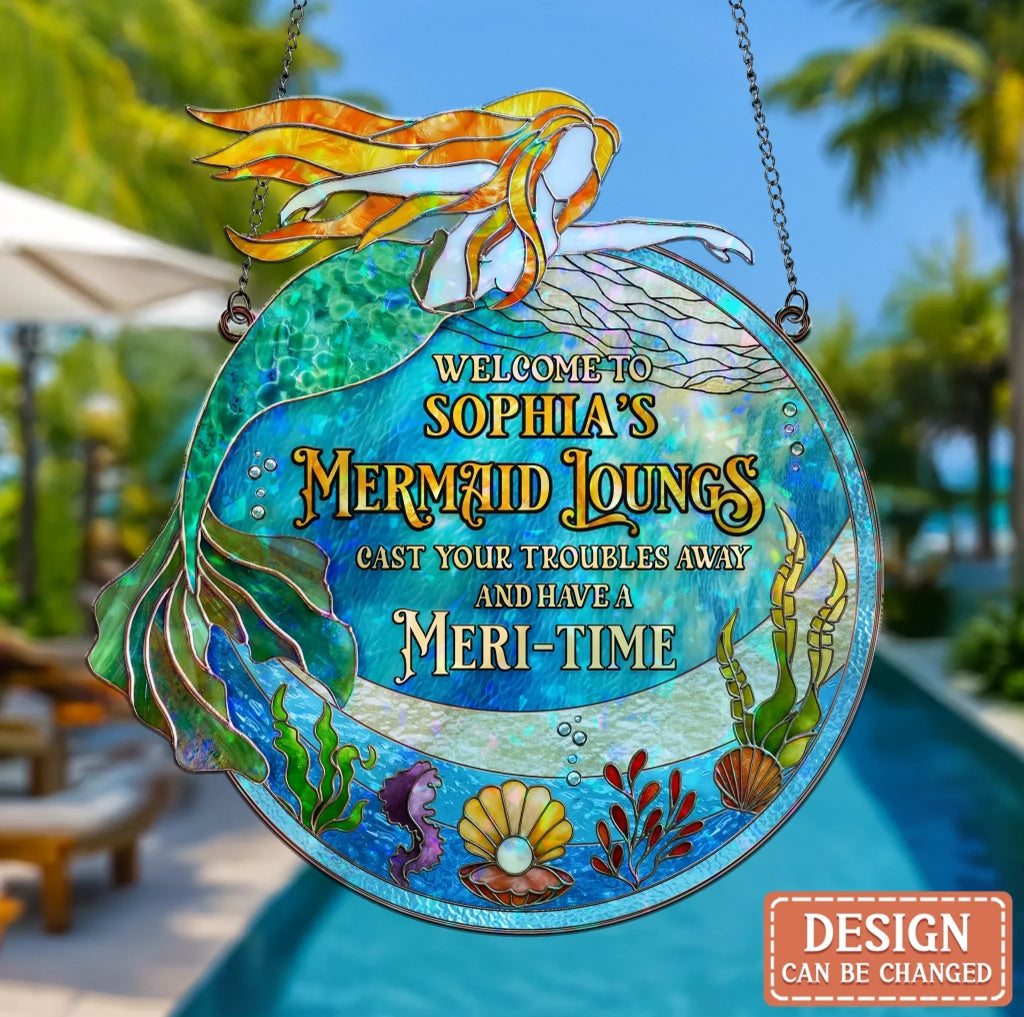 Personalized Mermaid Acrylic Suncatcher - Summer Gift Idea - Live In The Sunshine Swim In The Sea Drink The Wild Air