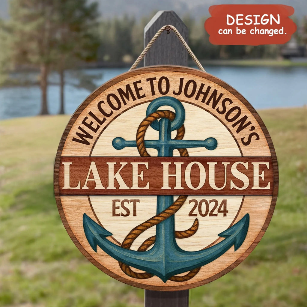 Personalized Lake House Wooden Sign - Gift Idea For Family/Couple - Welcome To Lake House